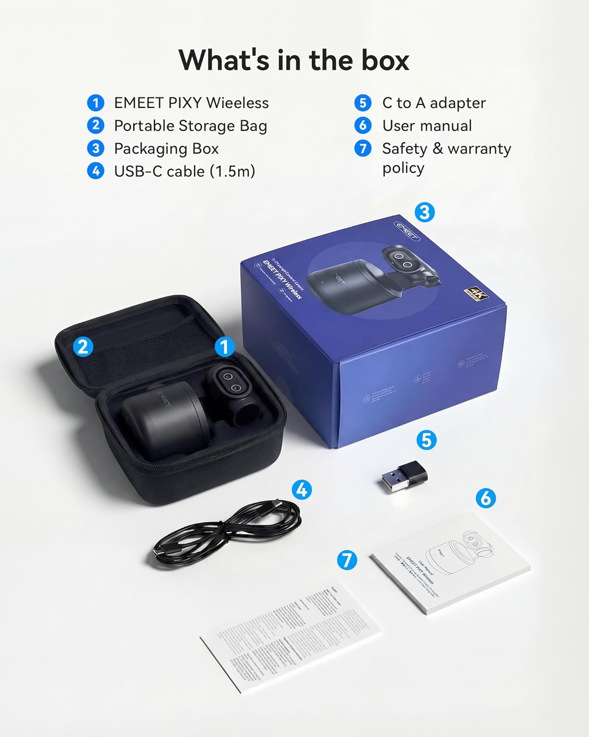 EMEET PIXY Wireless 4K Dual-Lens AI Tracking PTZ Streaming Camera with 1/2.55" Sensor, Gesture Control, Multi-Camera Live & Built-in 48kHz Mic, HDR, Live Streaming for YouTube, Facebook, Twitch