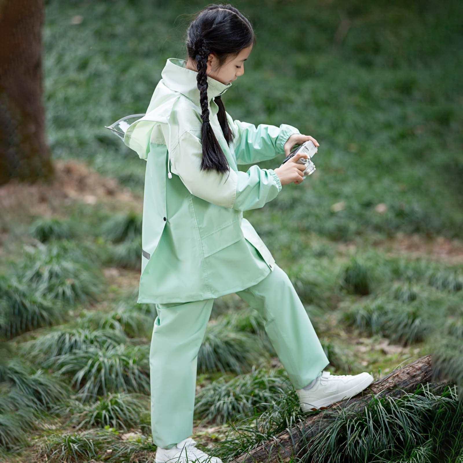 Genérico Chubasquero NiñO Impermeable Ligero,Conjunto De Impermeable Y PantalóN para NiñAs Traje De Lluvia De Cobertura Completa para Actividades Escolares Al Aire Libre Ropa De Lluvia Juvenil