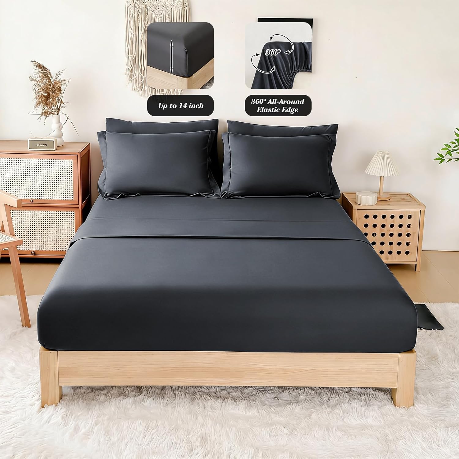 Double Brushed Micorfiber Twin Comforter Set Carbon Black- 7-Piece Bed in a Bag, All-Season Soft Bedding with Sheets & Envelope Pillowcases (68"x88",Twin)
