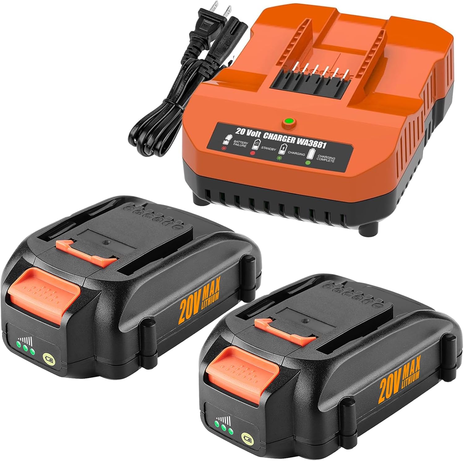 ANTRobut 2 Pack 3.5Ah Replacement for Worx 20V Battery and Charger Compatible with Worx Battery 20V WA3525 WA3575 WA3520 WG151s WG155s WG545s