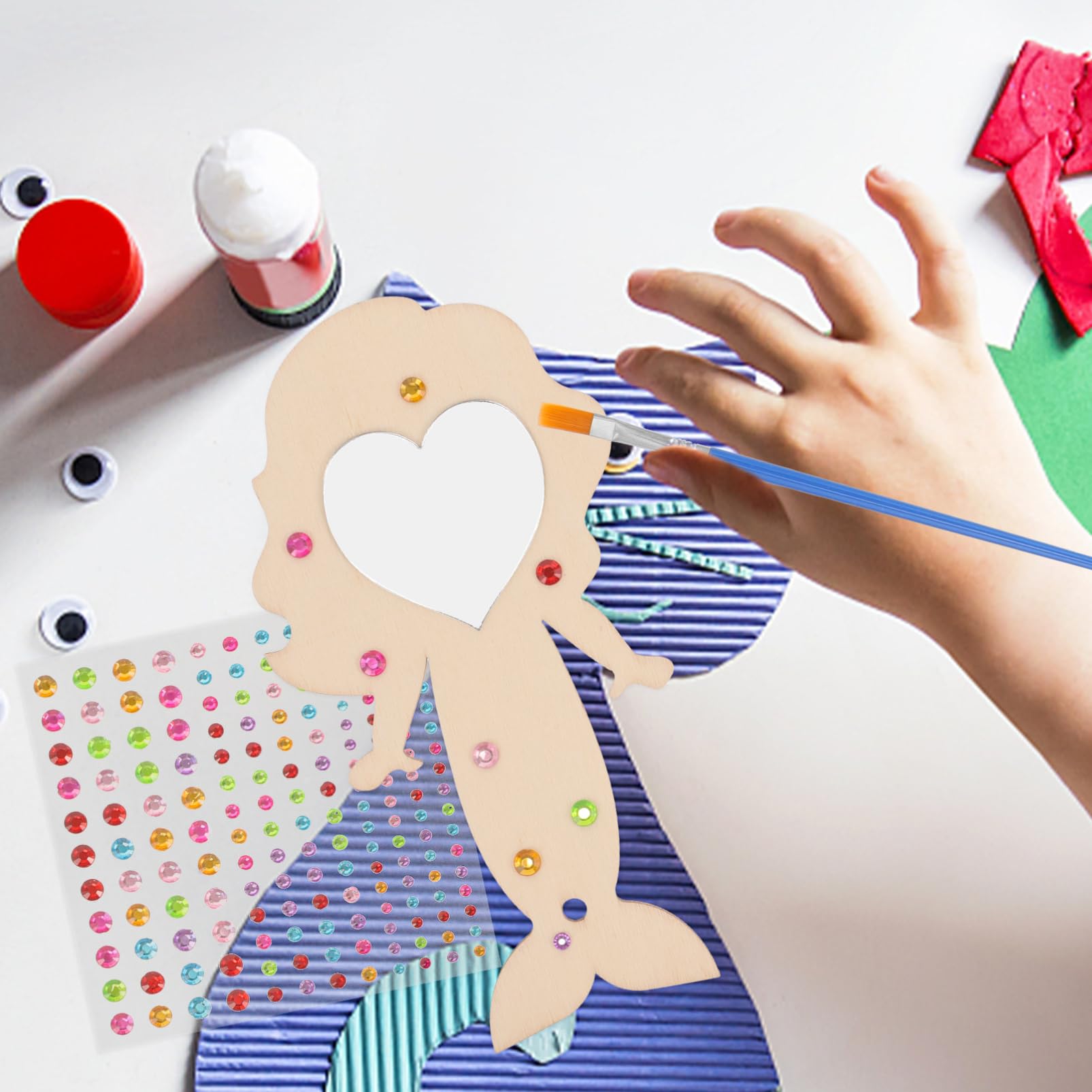 DOITOOL 5 Set Specchio da Trucco Legno per Sirena per Diy Specchio Portatile Non Dipinto per Attività Creative per Ragazze e Teenager