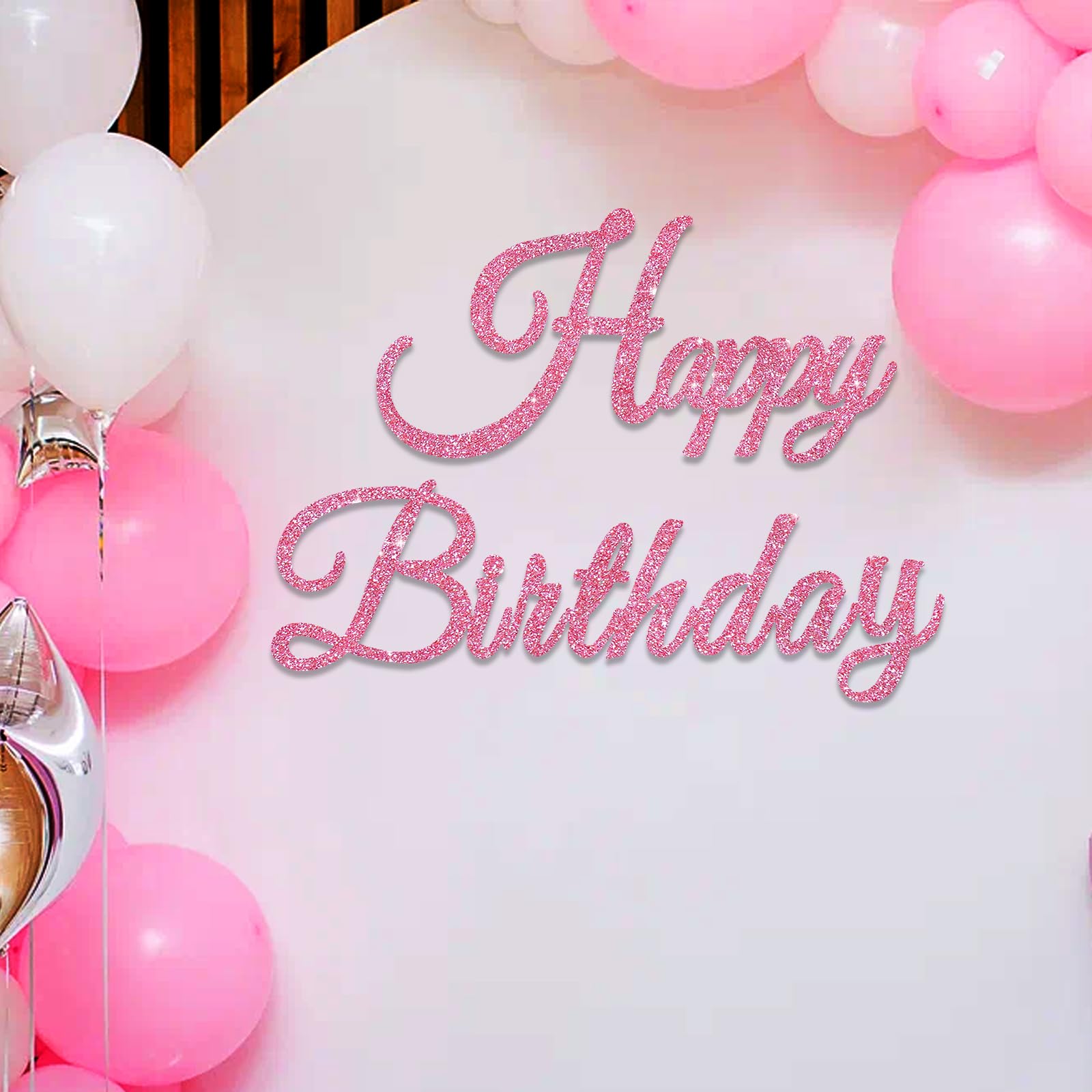 TONIFUL Happy Birthday Sign - Glitter Pink Felt Banner - Includes Dot Glue - Perfect for Wall Decr,Birthday Party Backdrop,Balloon Arch,Photo