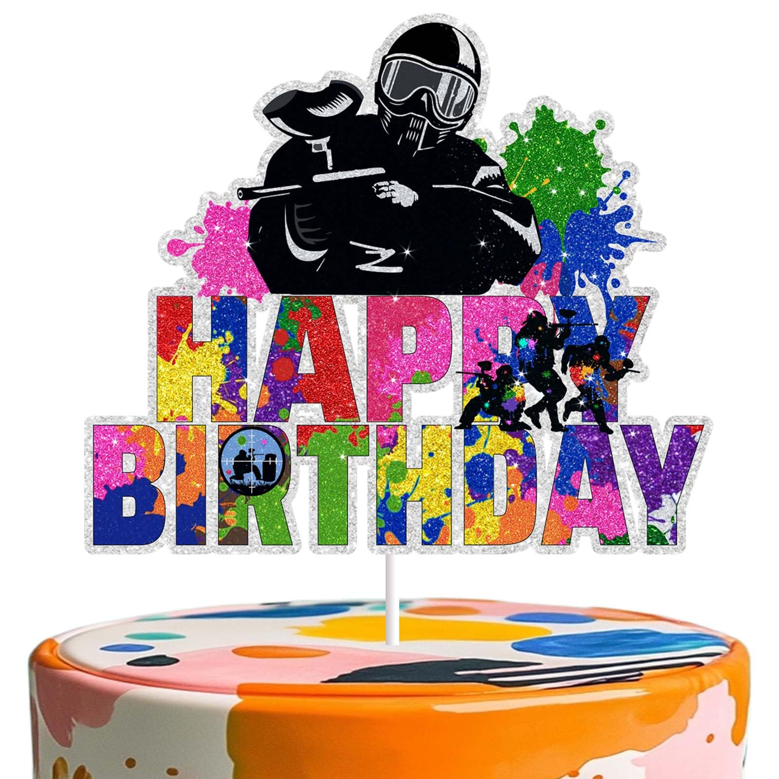 Paintball Shooting Cake Decoration Colorful Design for Boys and Girls Perfect for Paintball Party Theme Paintball Sports Party Decor Ideal for Birthday Celebrations and Special Occasions