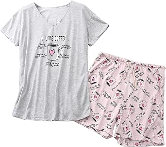 Lus Chic Womens Cute Graphic Pajamas Set Cotton Blend Sleepwear Cartoon Short Sleeve Tee Shorts