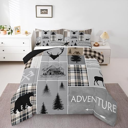 Erosebridal Juego de edredón rústico de retazos, tamaño Queen, decoración de cabaña, juego de ropa de cama para niños, adolescentes y adultos,