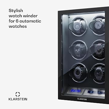KLARSTEIN watch winder for automatic watches, automatic watch winder for 6 watches, with acrylic door, blue LEDs, with 5 TPD settings