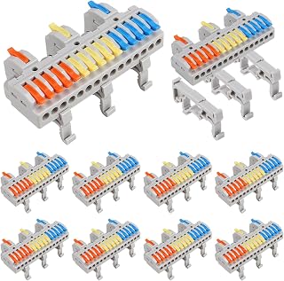 AITRIP 10PCS DIN Rail Terminal Blocks 28-12AWG Quick Wiring Cable Terminal Blocks for Circuit Inline Splices DIY Push-in Conductors Wire Connectors with Guide Rail Clamp (3 in 15 Out)