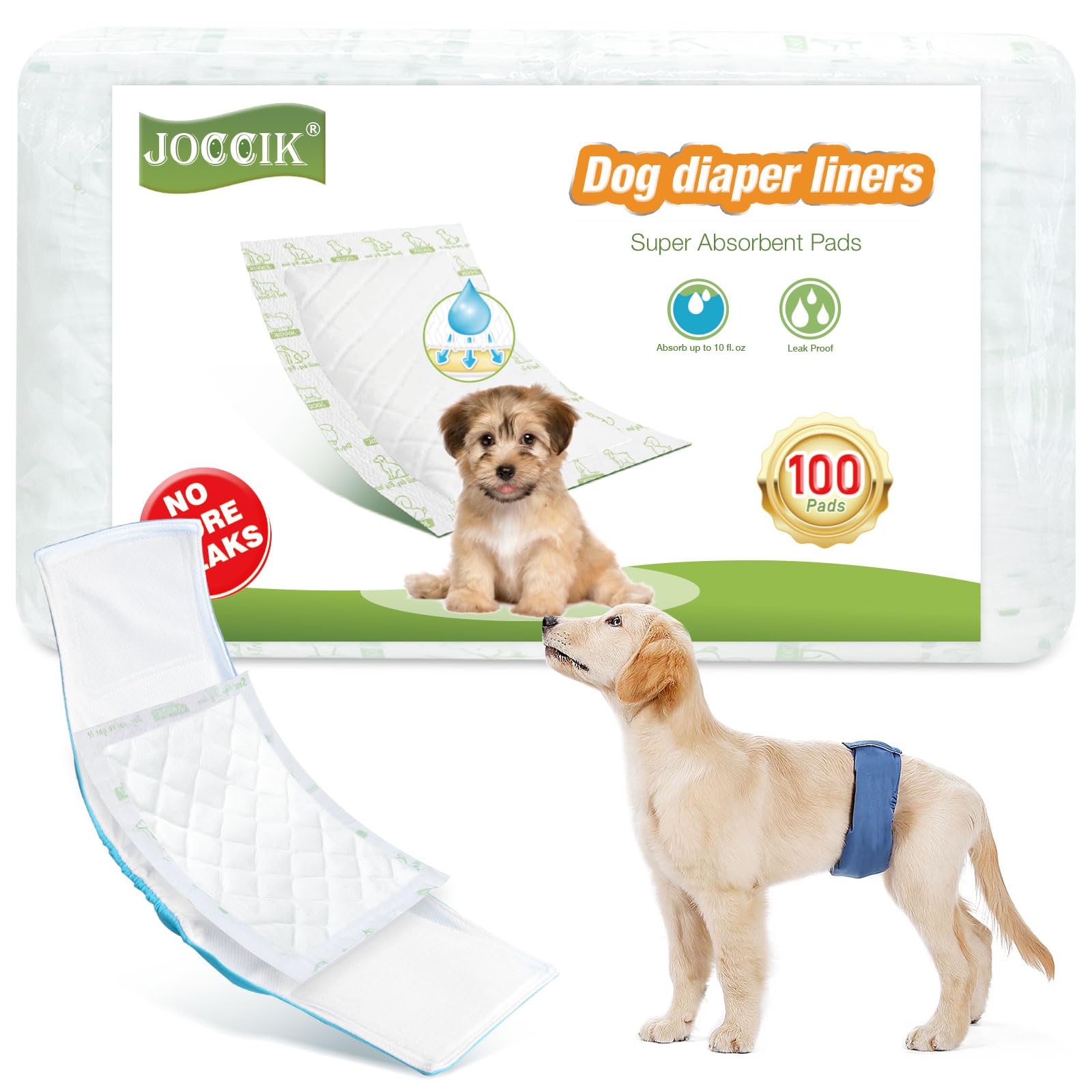 Dog Diaper Liners 100ct Super Soft and Absorbent Dog Diaper Booster Pads for Male Dog Belly Bands or Female Dog Diapers (Long, 100pcs)