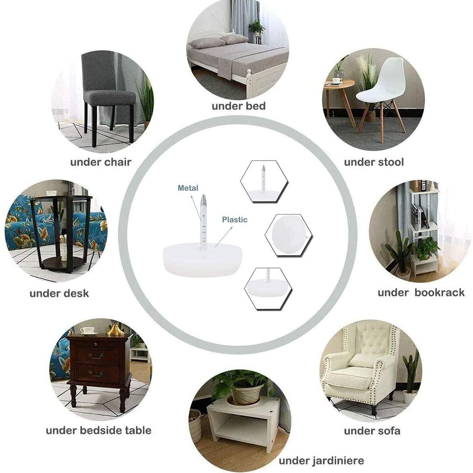 15mm White Nylon Furniture Sliders Nail On - Chair Leg Floor Protectors Nail - Nylon Chair Glides with — view 8