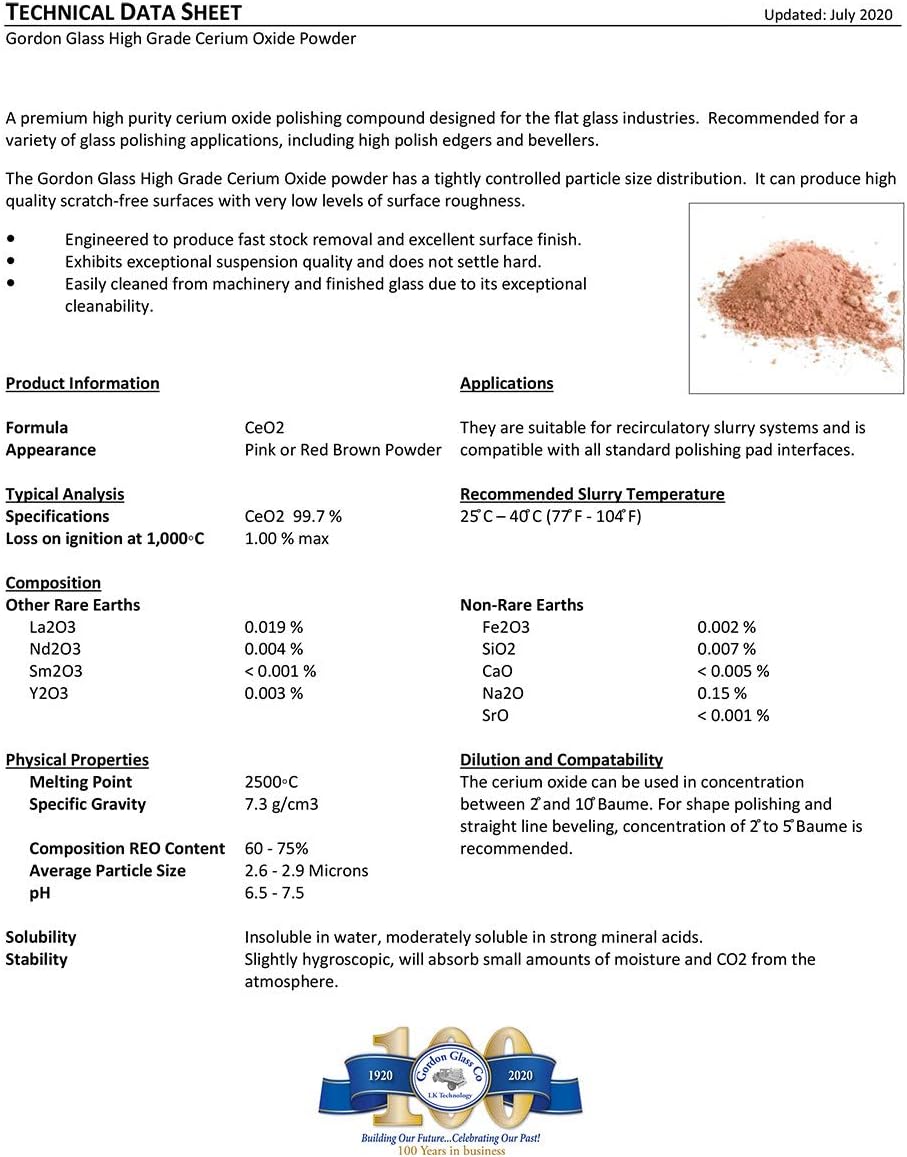 Gordon Glass™ Cerium Oxide High Grade Polishing Powder - 5 Lbs