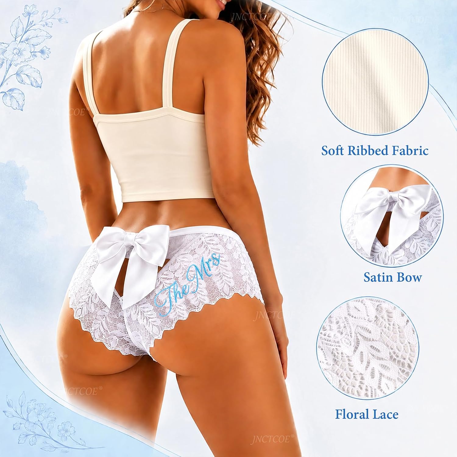 Bridal Lingerie Set for Women, White Lace Cami Top and Panty Set with Embroidered Details