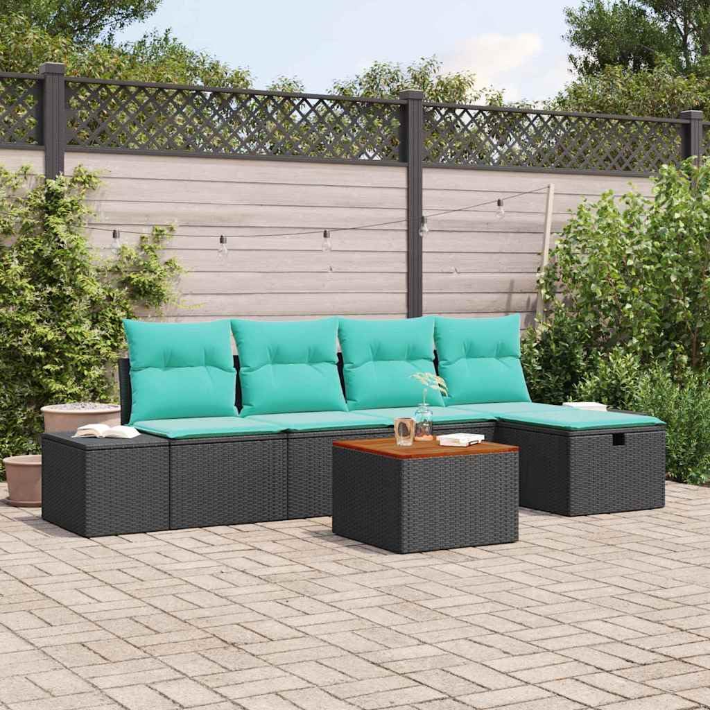 vidaXL Sofa ogrodowa zestaw 6 szt. czarny polirattanowy
