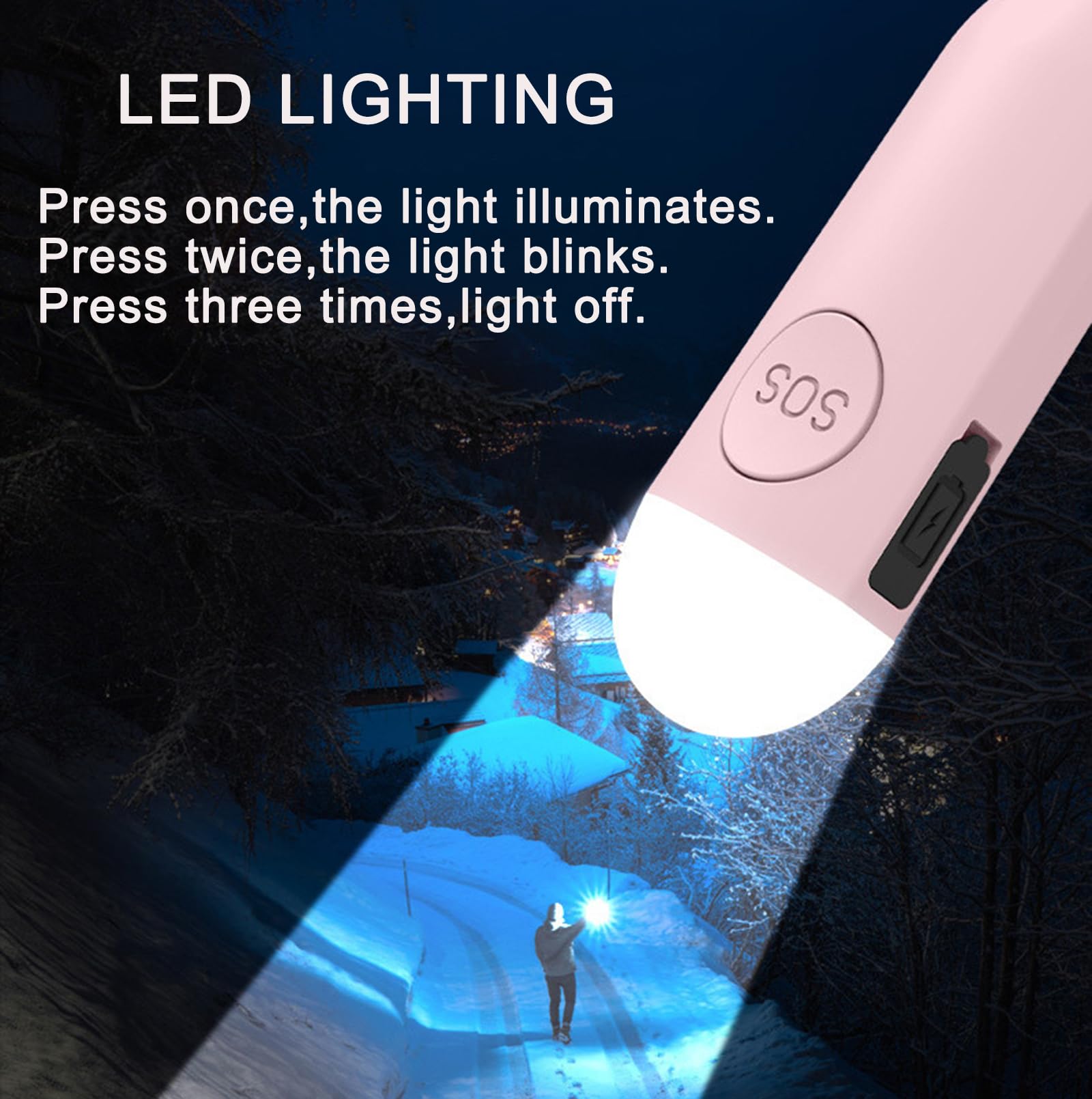 Pack de 2 alarmas personales de 130 dB según recargables, aviso de batería débil, alarma de seguridad ruidosa con luz de emergencia LED, llavero para mujeres, niños, personas mayores,