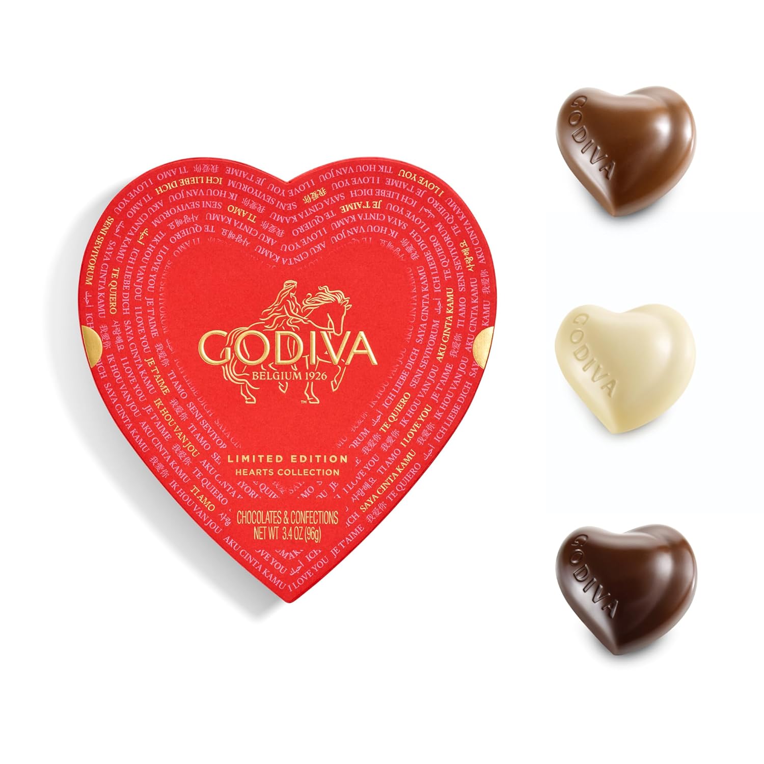 Godiva Gold Heart Belgian Chocolate Box, Assorted Chocolates with Ganache and Pralinés, Elegant Valentine’s Day Gift for Her, 9 Pc