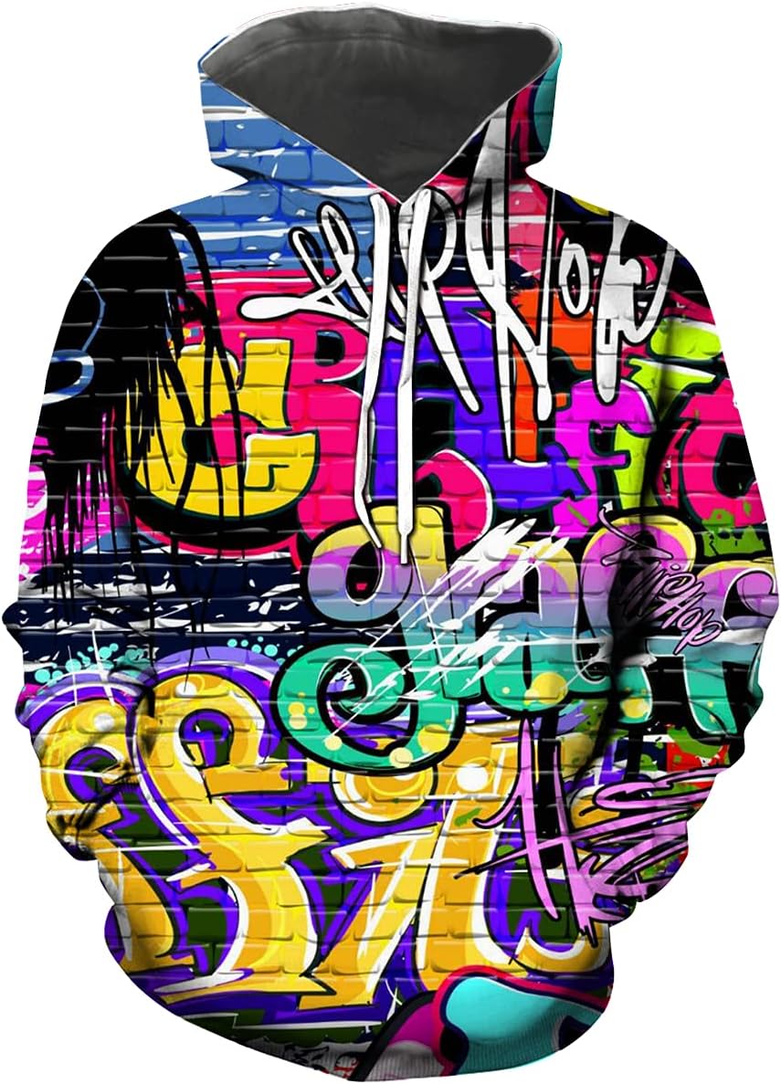 Men's 3D Print Hip-hop Graffiti Graphic Hooded Sweatshirts Cool Hoodies Novelty Pullover