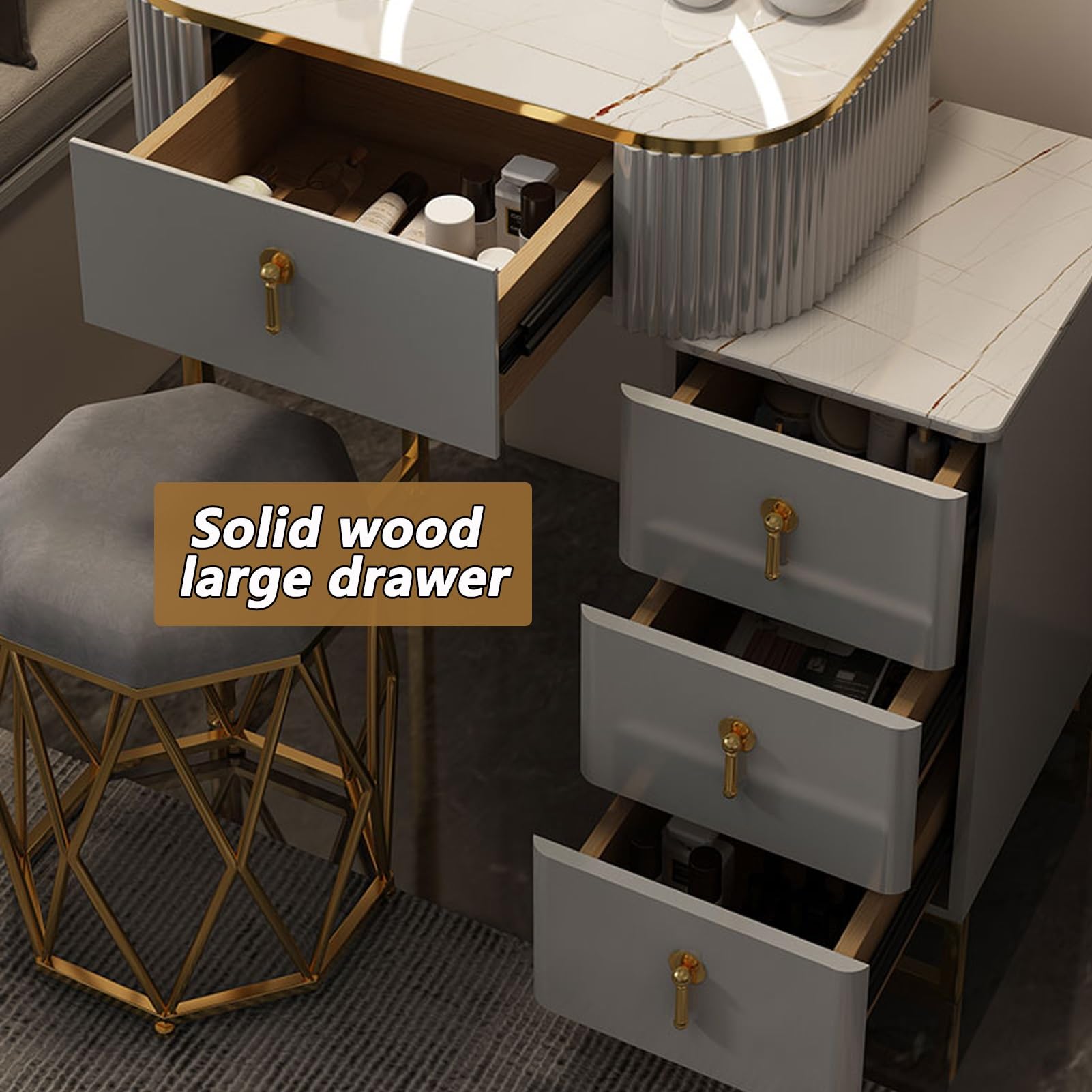 Amazon｜ドレッサー、LED照明付きミラー付き鏡台、3色の照明モード