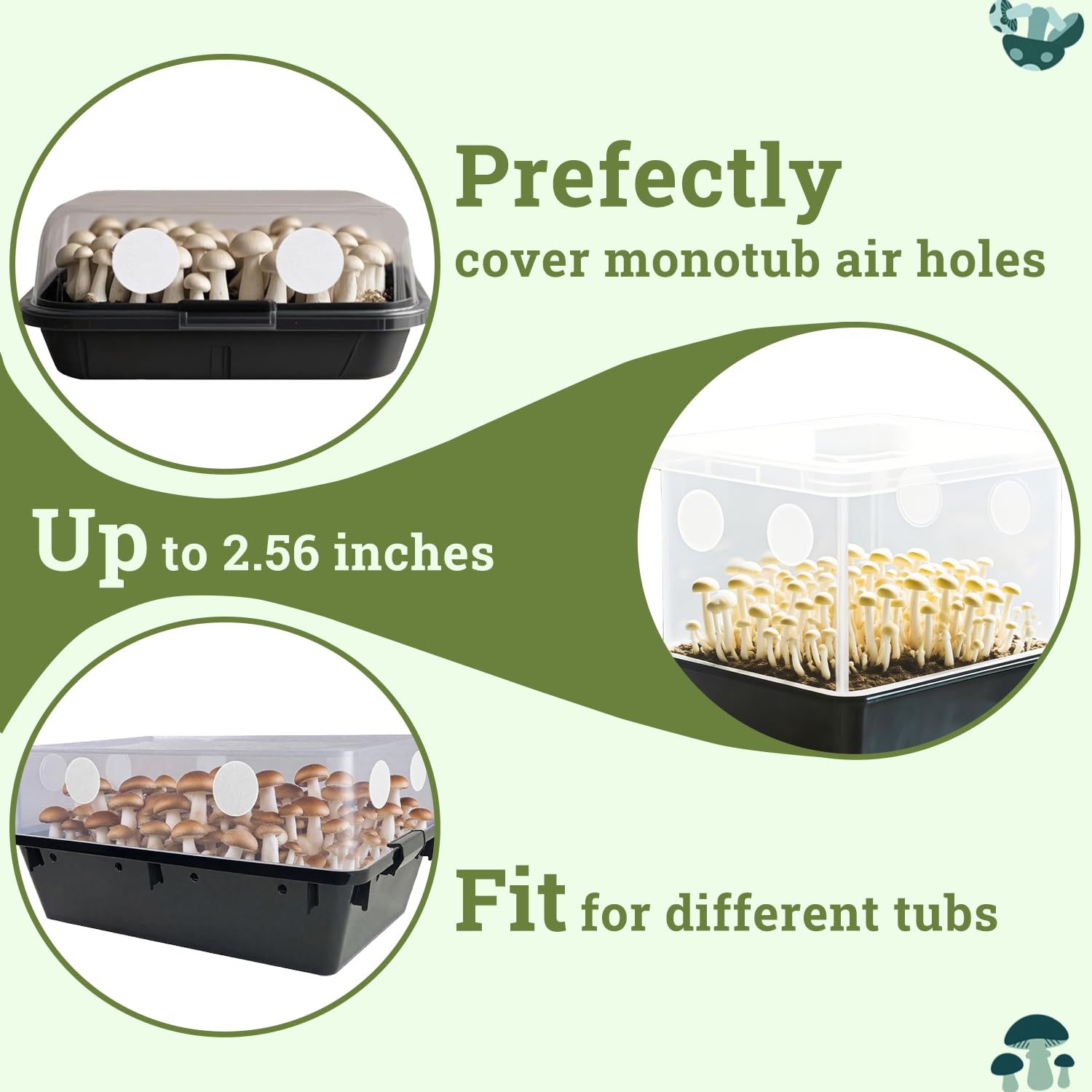 Monotub Adhesive Filter Disks, 30 PCS 2.5" Monotub Filter Discs for Mushroom Growing Supplies, Replacements 2mm Thick Synthetic Adhesive Filtration Pads Compatible with Mushroom Mono Tub