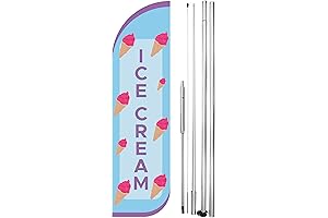 OnPoint Wares Ice Cream King Flag Sign With Pole Set