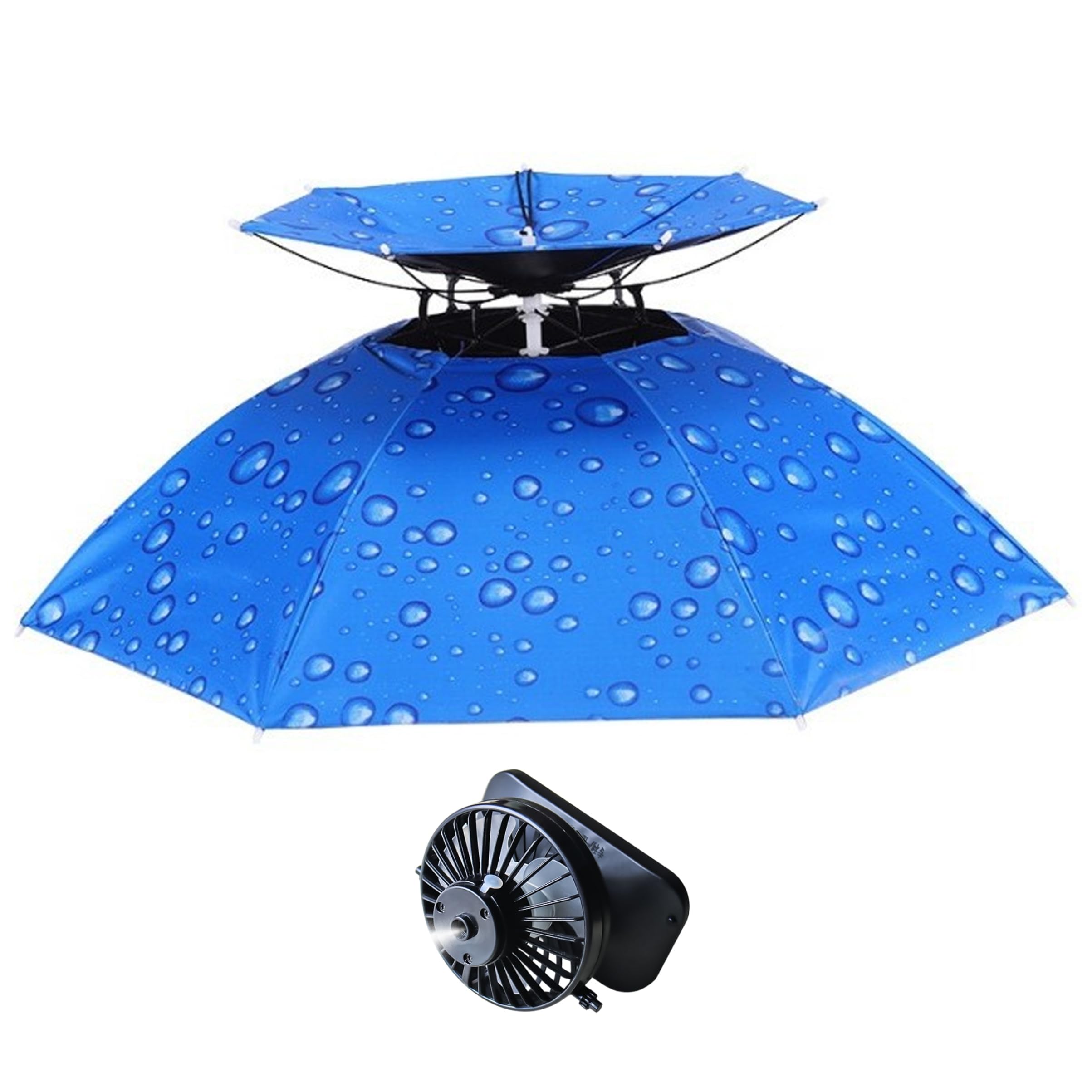 Escursionismo in Campeggio, Cappello a ventaglio a energia Solare, Confezione da 1, Pieghevole, Blu, Taglia Unica