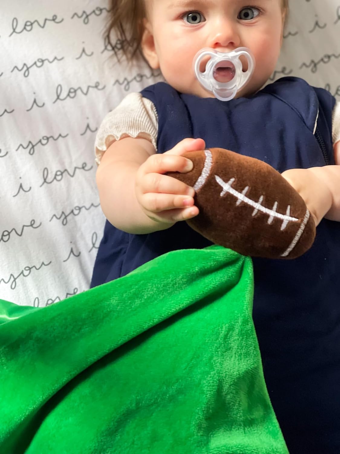 Football Lovey Blanket for Baby | Large 20" x 20" Baby Lovey Unisex | Cute Football Security Blanket for Babies and Toddlers