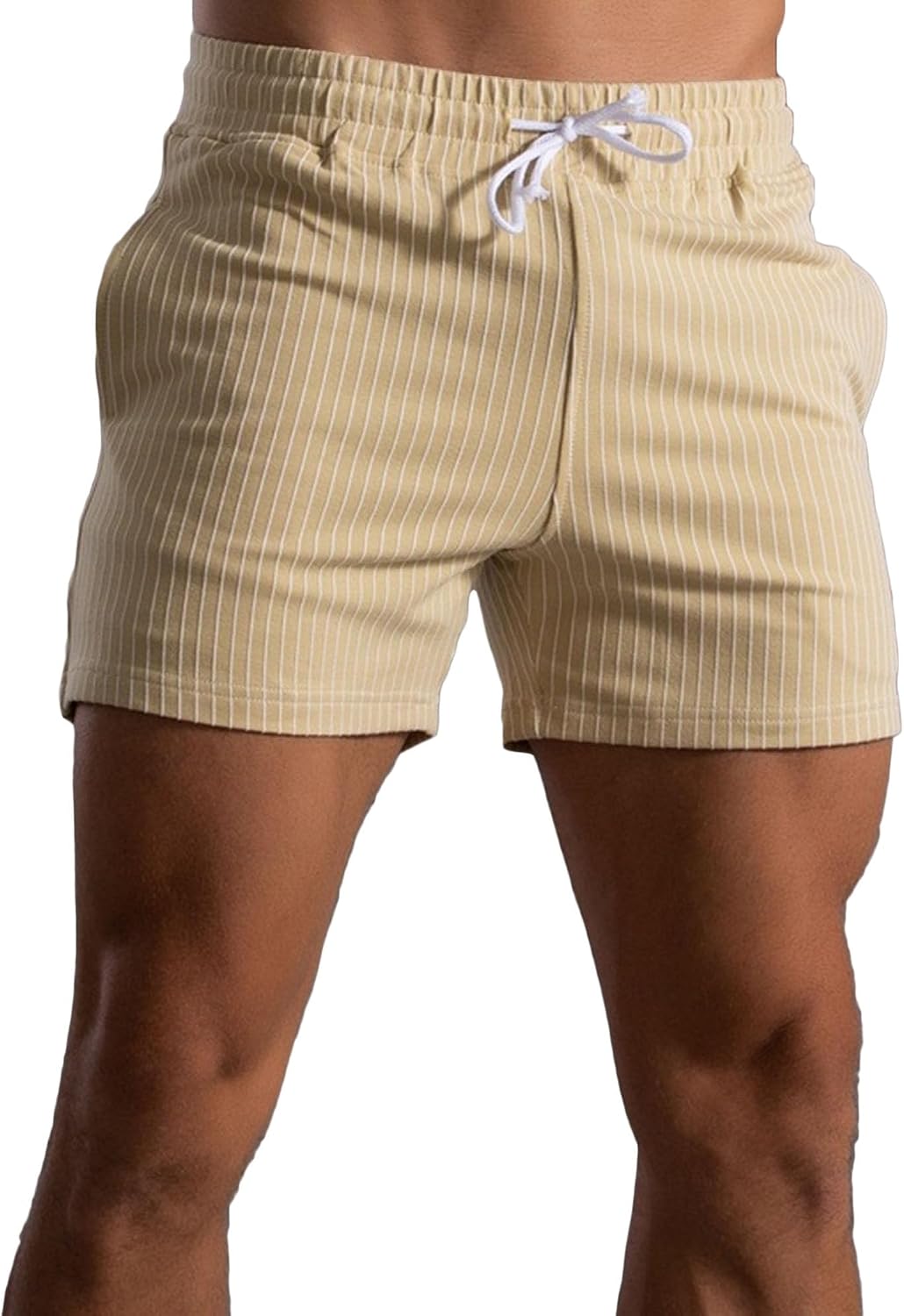 Men's Elastic Waist Vertical Striped Shorts Classic-Fit Summer Striped Flat Front Shorts Workout Gym Fitness Shorts