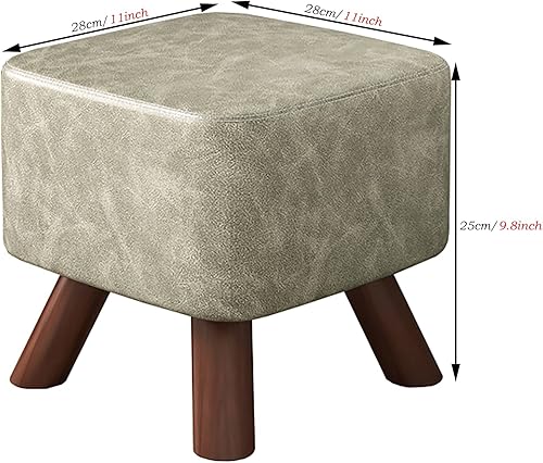 Miniatura 21 de Taburete otomano pequeño con patas de madera, taburete ligero e impermeable de cuero cambiador de zapatos, taburete cuadrado que ahorra espacio,