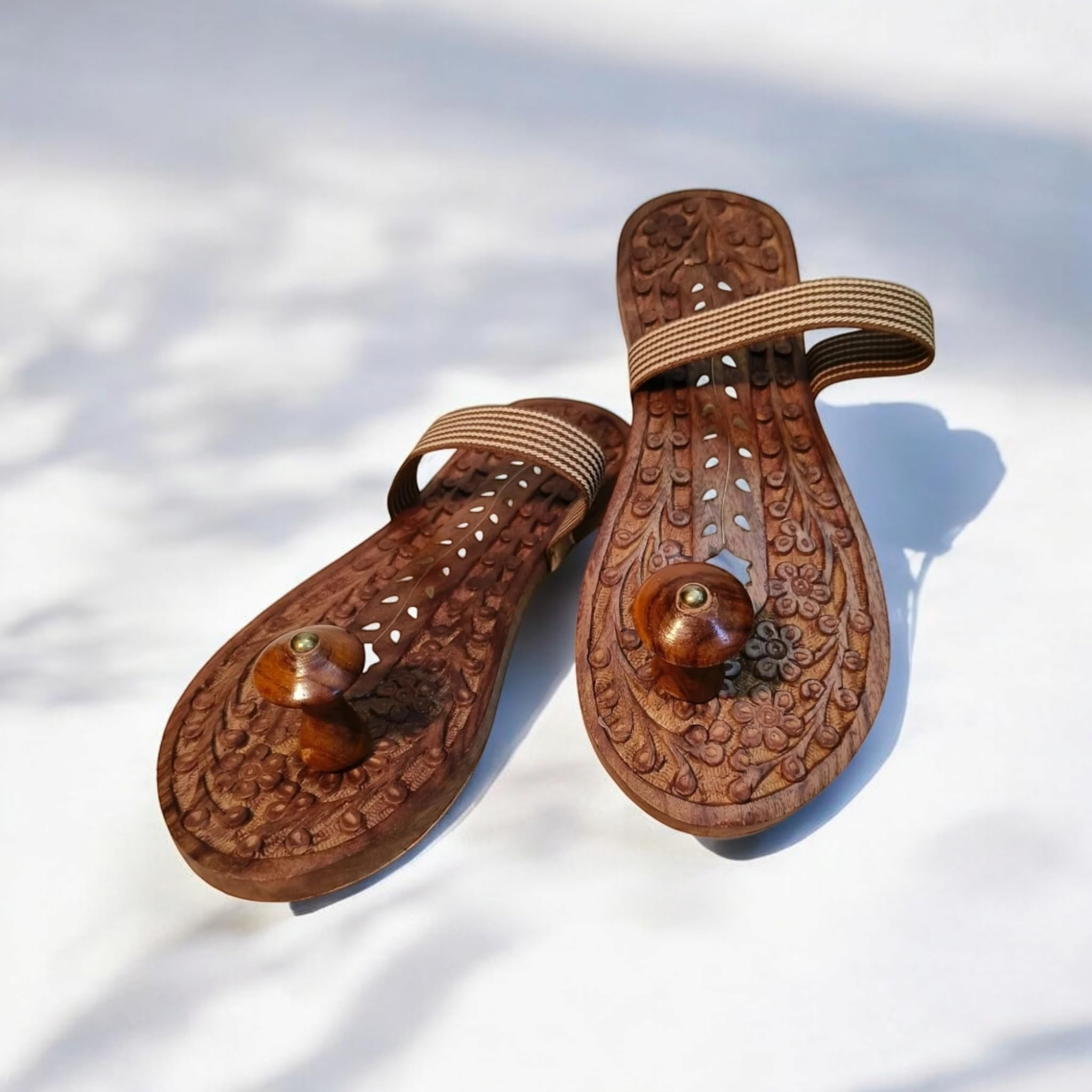 Wooden Cave® Khadau Chappal for Men | Wooden Charan Paduka for Puja, Wearable Wooden Chappal Eco-Friendly (Rosewood) (6UK, Brass-Carve)-image-35