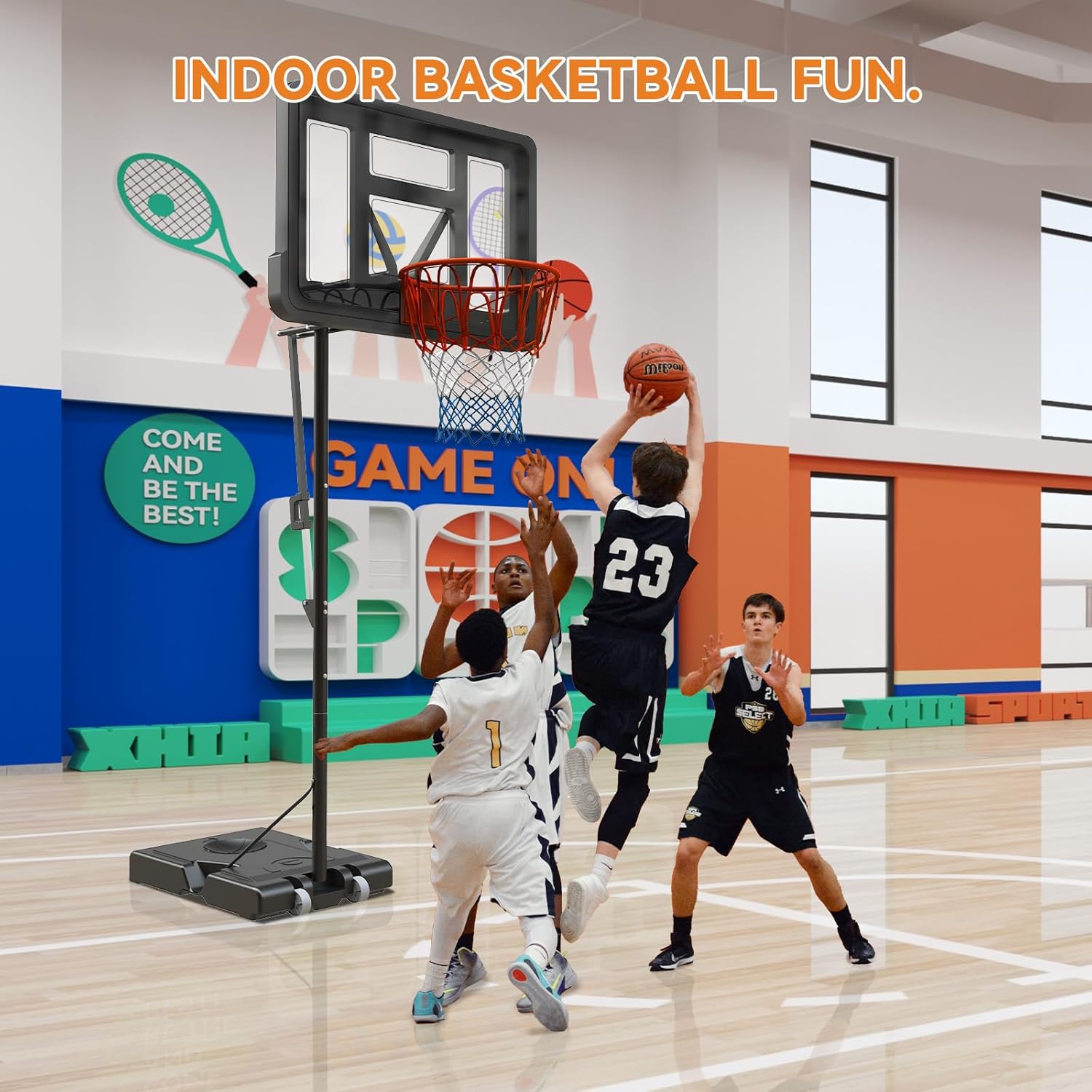 GORISE 7.7-10ft Portable Backyard Basketball Hoop – PET Impact Backboard, Adjustable Height, for Daily Practice in Outdoor, Garage or Indoor Use