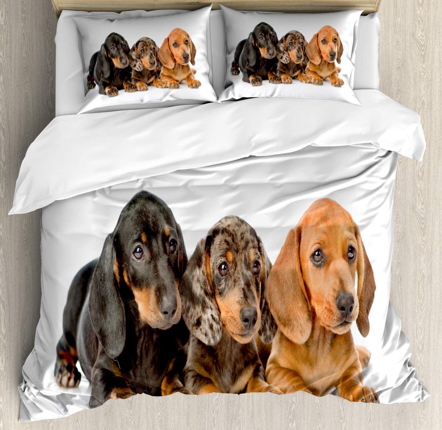 Housse de couette teckel 200x200 parure de lit 3 pièces imprimé chiots