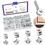 Swpeet 100Pcs 4 Sizes 3 in 1 Furniture Connecting Cam Lock Fittings Assortment Kit, Fastener Cabinet Connectors Hardware Bolts Furniture Connecting Lock Nut for Closets Bed Furniture Connecting