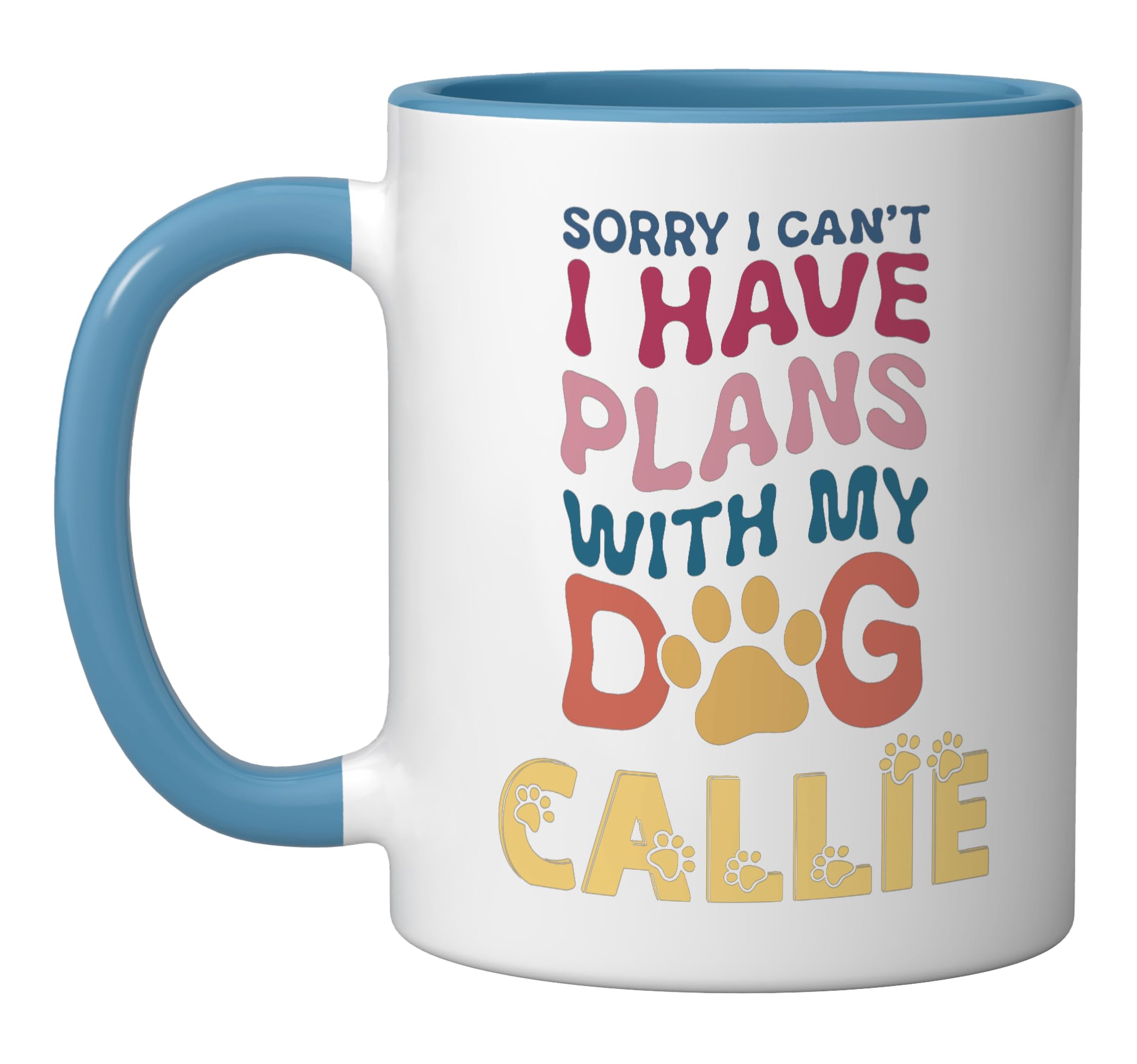 Dog Name Callie Personalised Gift Busy With My Dog Callie Ceramic Mug, Blue/White
