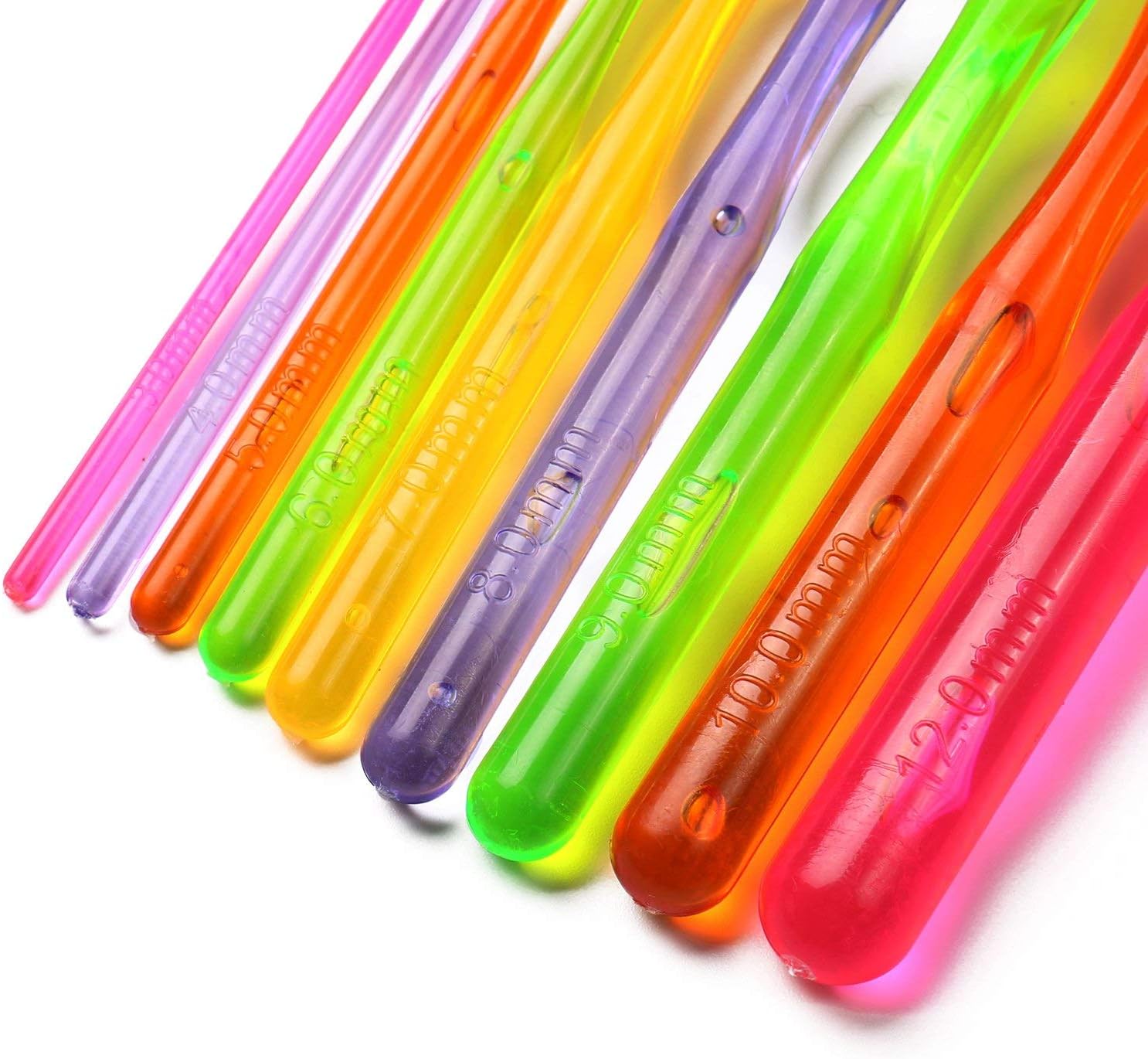 Luxbon 9 Sizes Multi-Coloured Acrylic Plastic Crochet Hooks Needles Set 3mm-12mm Crocheting Starter Pack