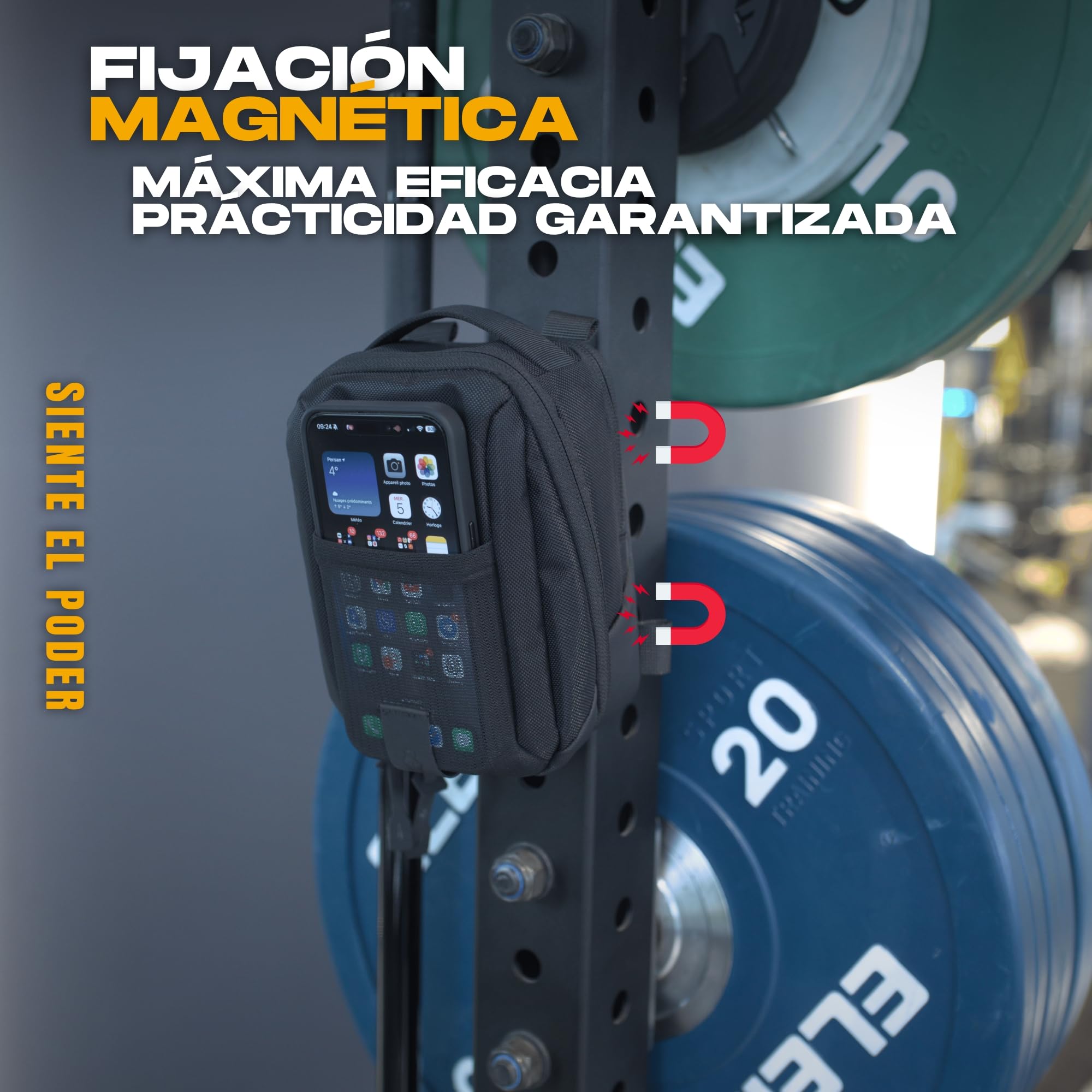 Bolsa de Deporte magnética – Riñonera Deportiva Unisex con 2 Compartimentos con Cremallera, Bolsillo para móvil y Llaves, Correa Ajustable, Repelente al Agua – Gimnasio, Fitness, Viajes