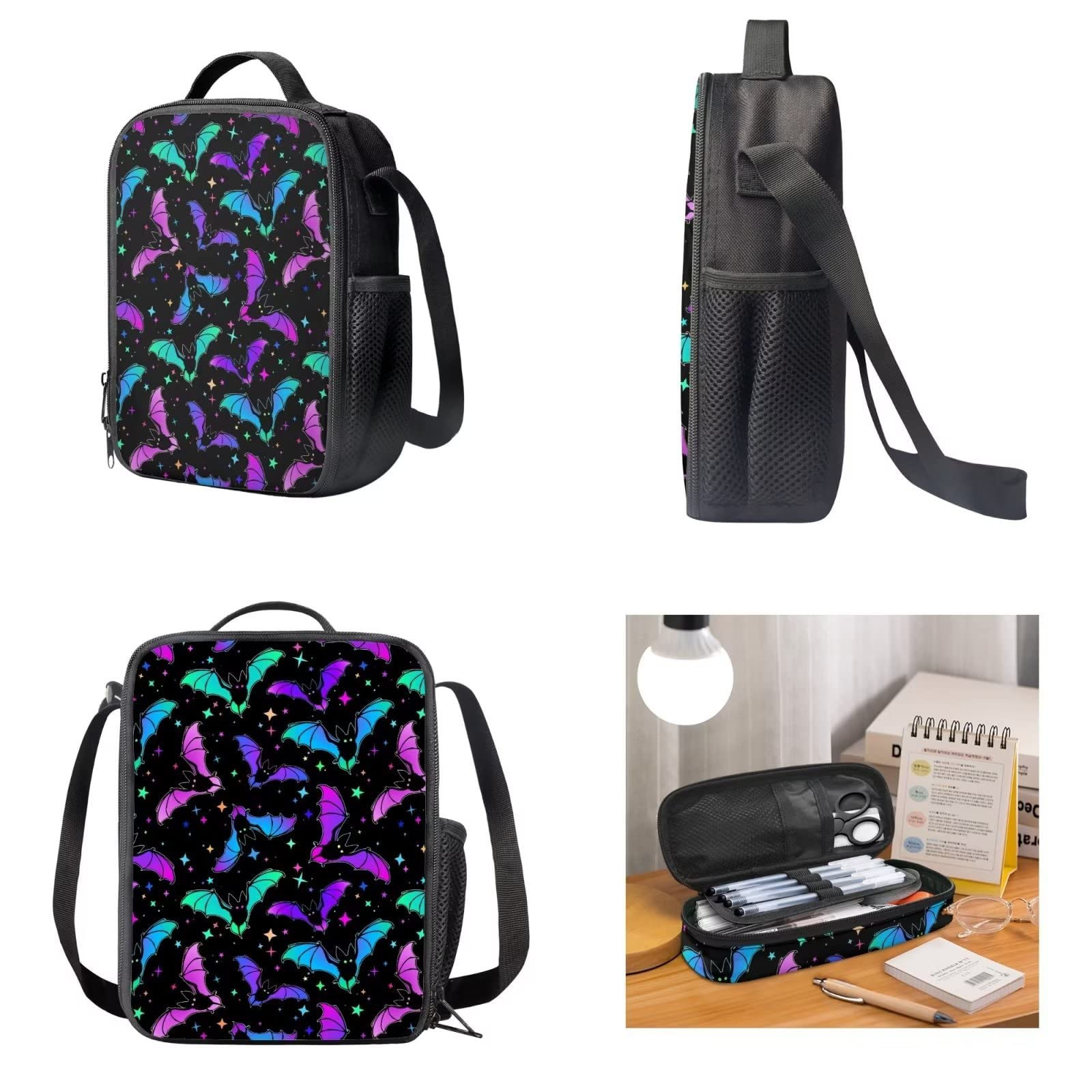 POLERO Mochila escolar de caballos para niños, juego de bolsas de almuerzo, estuche para lápices, 3 piezas, bolsas escolares, Bates de estrellas, Talla única, Mochila infantil