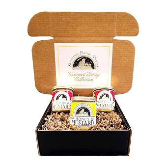 Honey Mustard Gift Box - Sleeping Bear Farms Gourmet Mustard Collection - Michigan Honey Mustard Sampler Set - Unique Food Gift for Foodies - Classic Cherry and Pepper Honey Mustard Variety