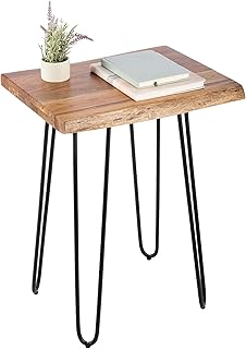 Alaterre Furniture Natural Live Edge End Table - 15” x 20” x 27” Acacia Wood Side Table with Metal Hairpin Legs and Protective Floor Pads - Mid Century Modern Living Room Furniture (Natural)