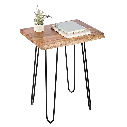 Alaterre Furniture Live Edge Wood End Table with Hairpin Metal