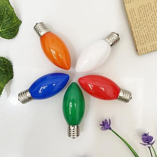 Miniatura 10 de SUNSGNE Paquete de 25 bombillas LED C9 de repuesto verdes de Navidad, luces LED C9 inastillables de plástico para exteriores, para luces de cadena