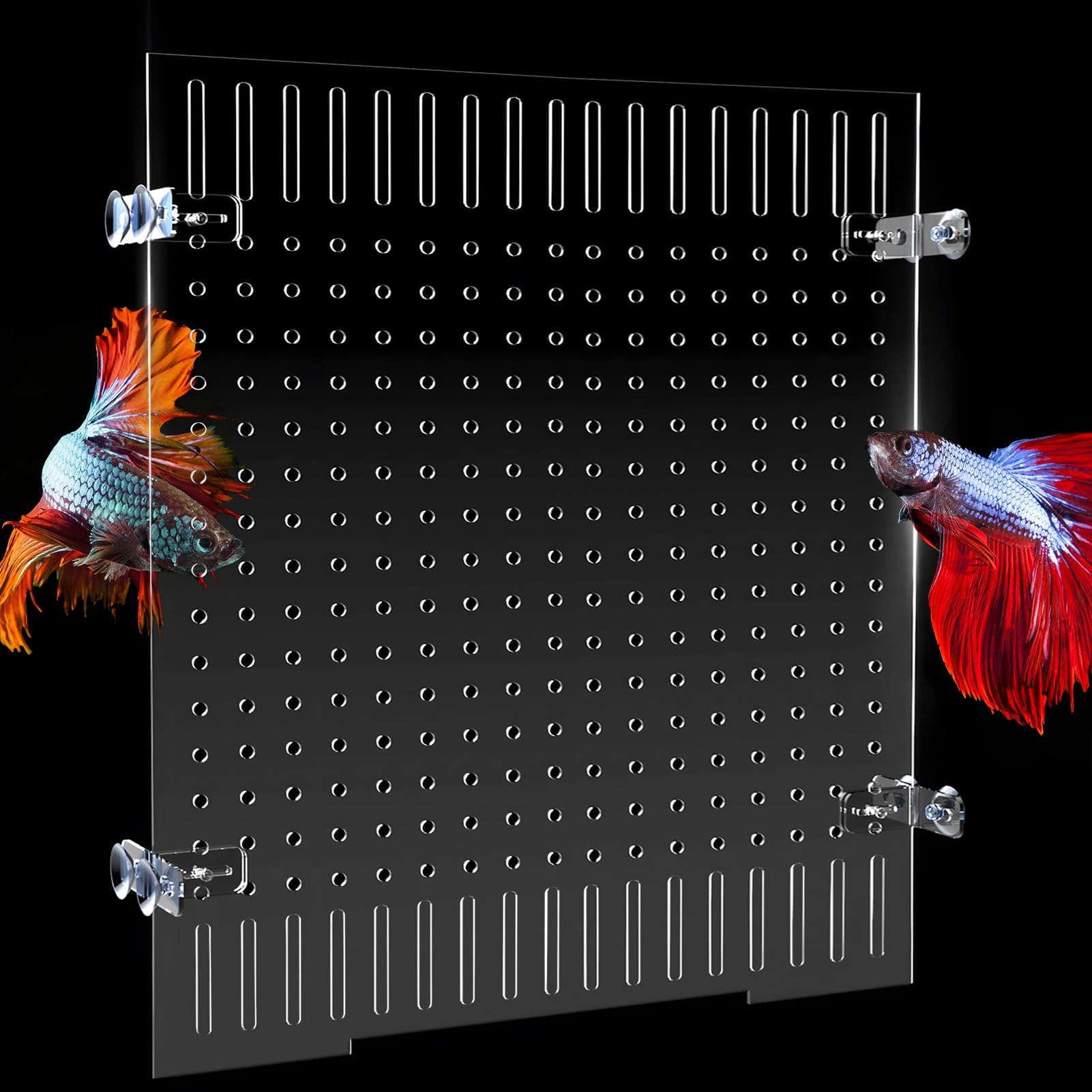 Acrylic Fish Tank Divider with Fixing Brackets, Adjustable Aquarium Partition Panel for 15/20 Gallon Fish Tank Betta or Breeding Tank, Clear Separator Board (11.4’’x11.4’’)