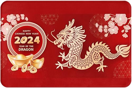 Miniatura 4 de Tapete antideslizante para puerta de entrada con Año del Dragón 2024, con texto en inglés "Happy Chinese New Year", tapete decorativo para baño,