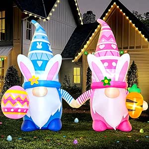 KOOY 6FT Christmas Inflatables - LED Lighted Gnomes Outdoor Yard Decorations