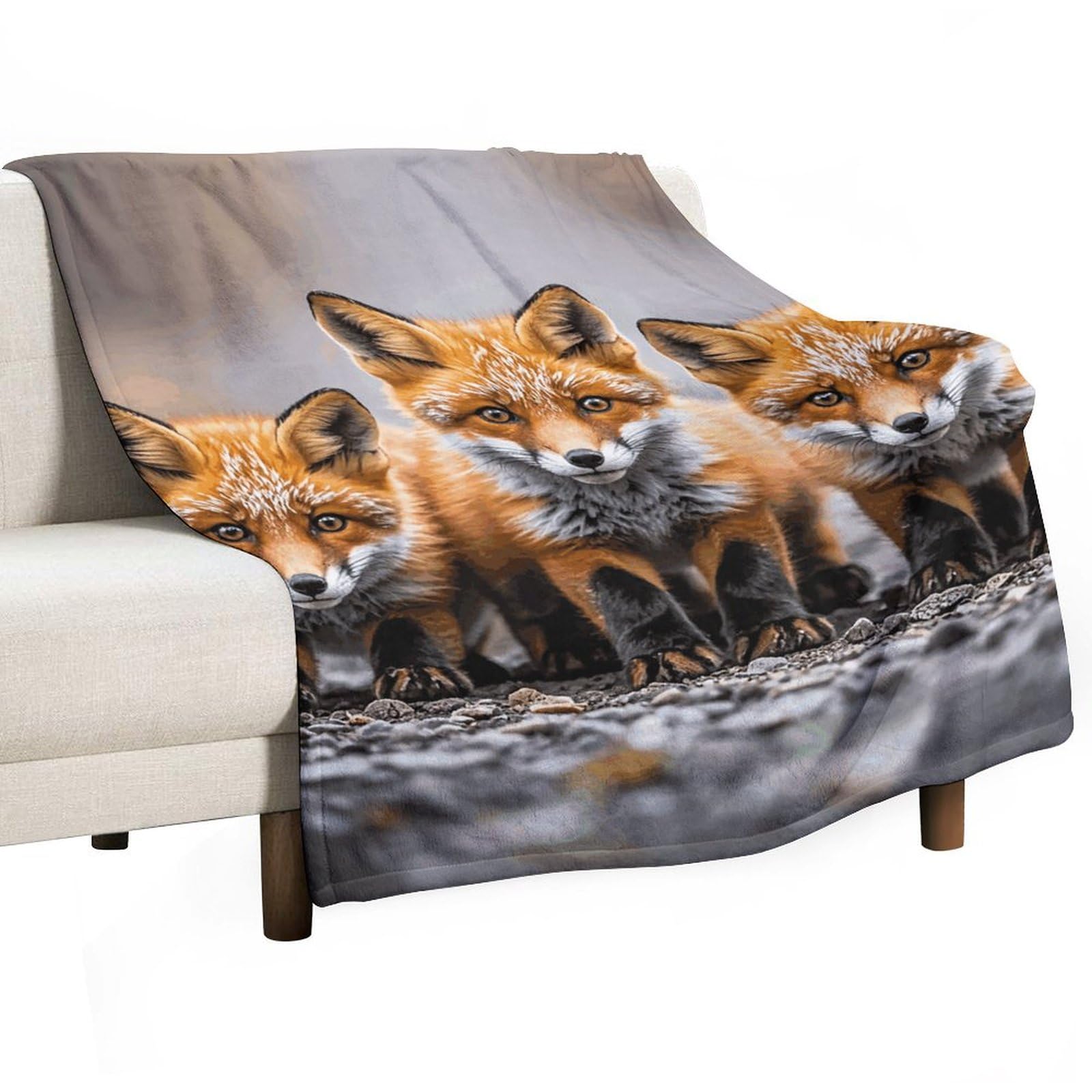 Couverture en flanelle douce et grand plaid lit haut de gamme renards