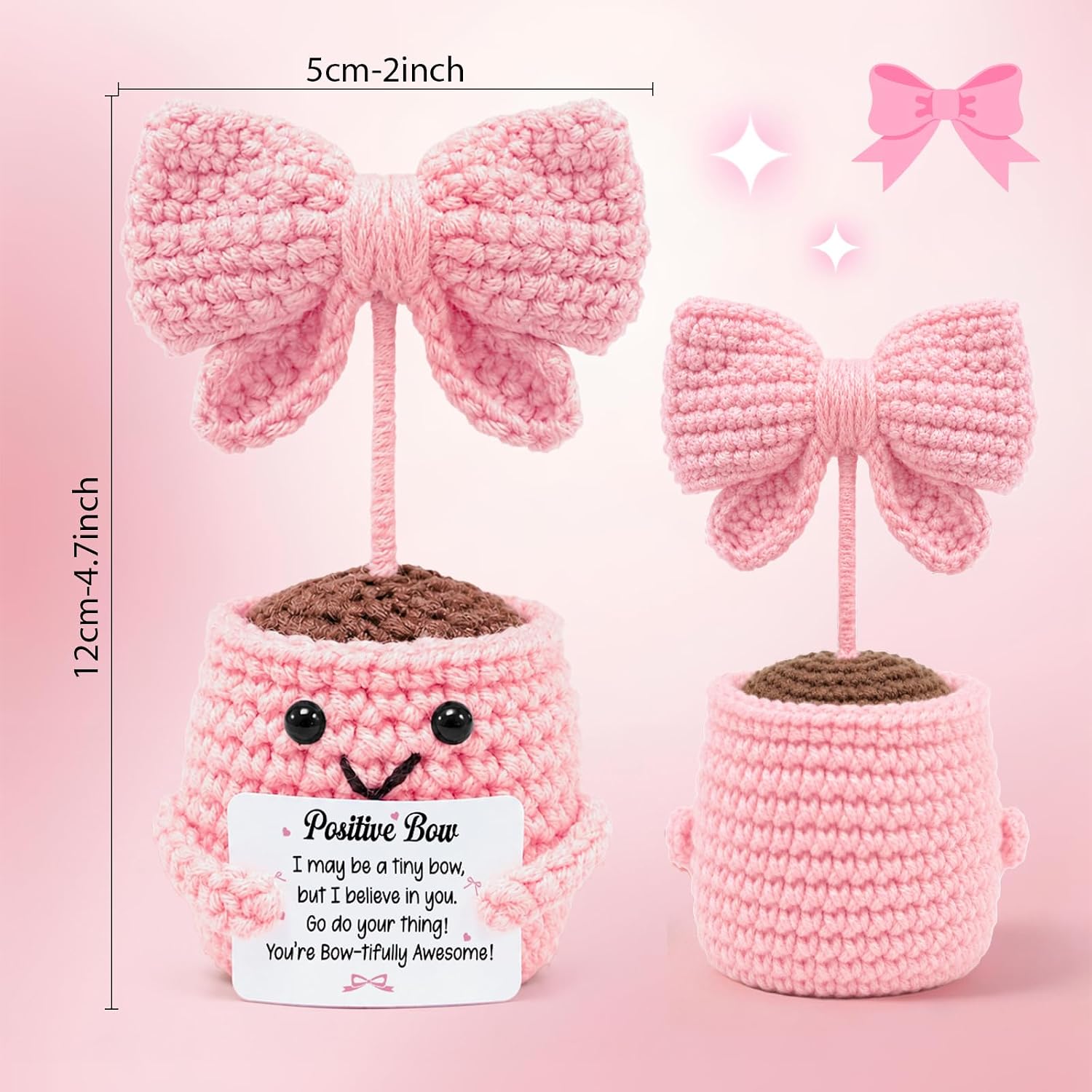 Positive Crochet Bow Emotional Support Crochet Gifts Crochet Doll Inspirational Gifts for Women Men for Graduation Teachers Appreciation Mothers Fathers Day Anniversary Birthday Thank You Gifts