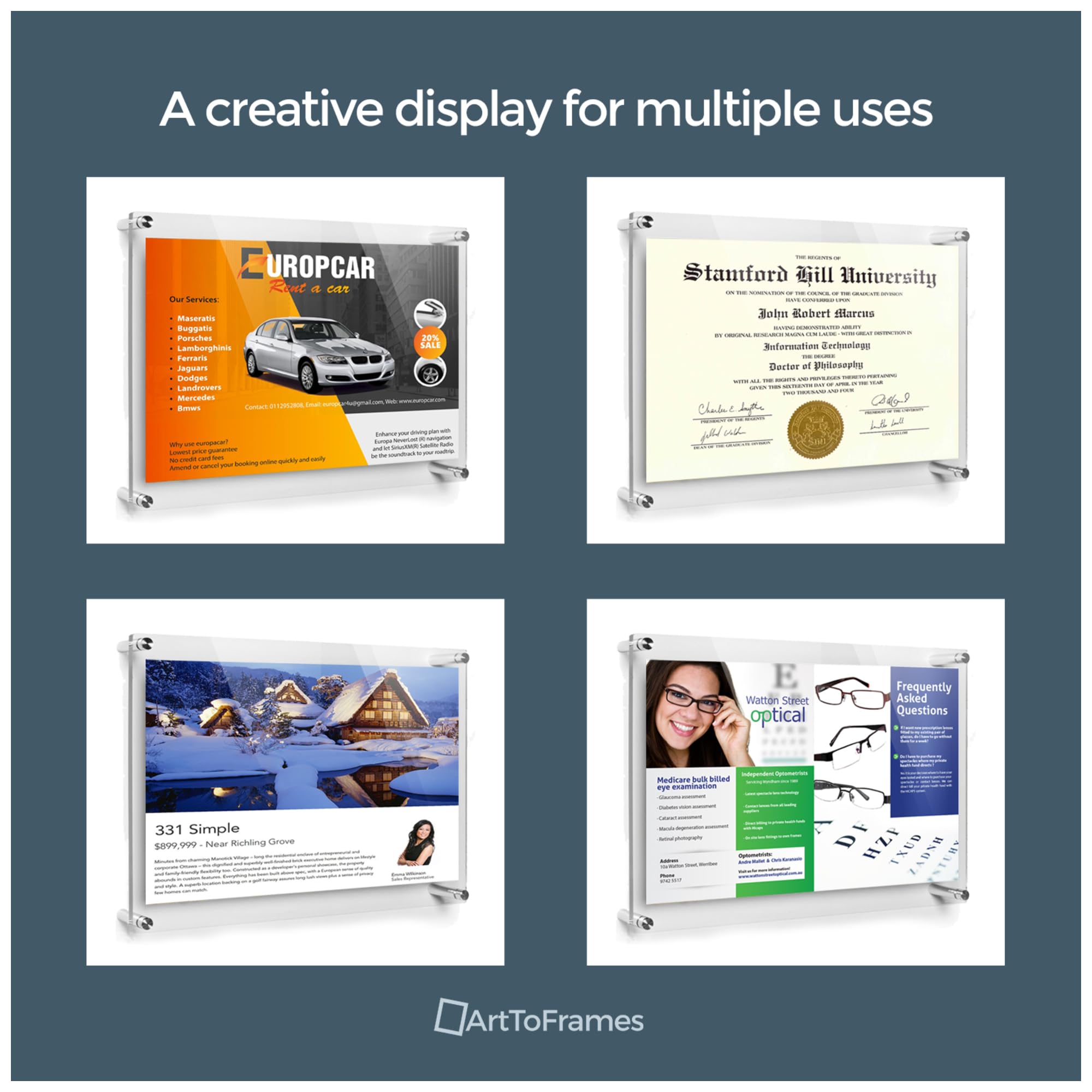 31 x 36 Contemporary Acrylic Floating Frame: Elevate Your Art and Photos in Style - Featuring 19x25mm Brushed Satin Acrylic Standoff for Wall Mounting.