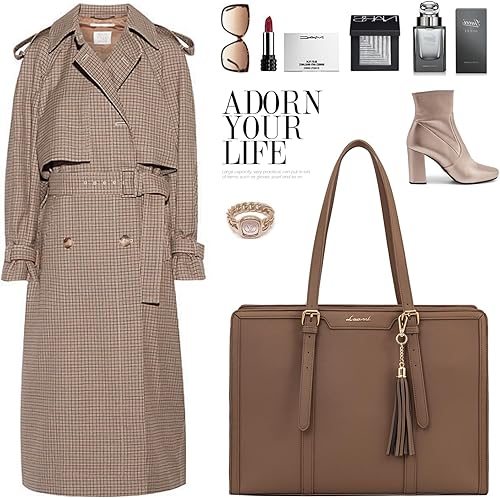 Miniatura 7 de LOVEVOOK Bolso Tote para Laptop para Mujeres - Bolsa para Laptop de PU Ligera de 15.6 pulgadas, Bolsa para Computadora de Gran Capacidad con Cartera