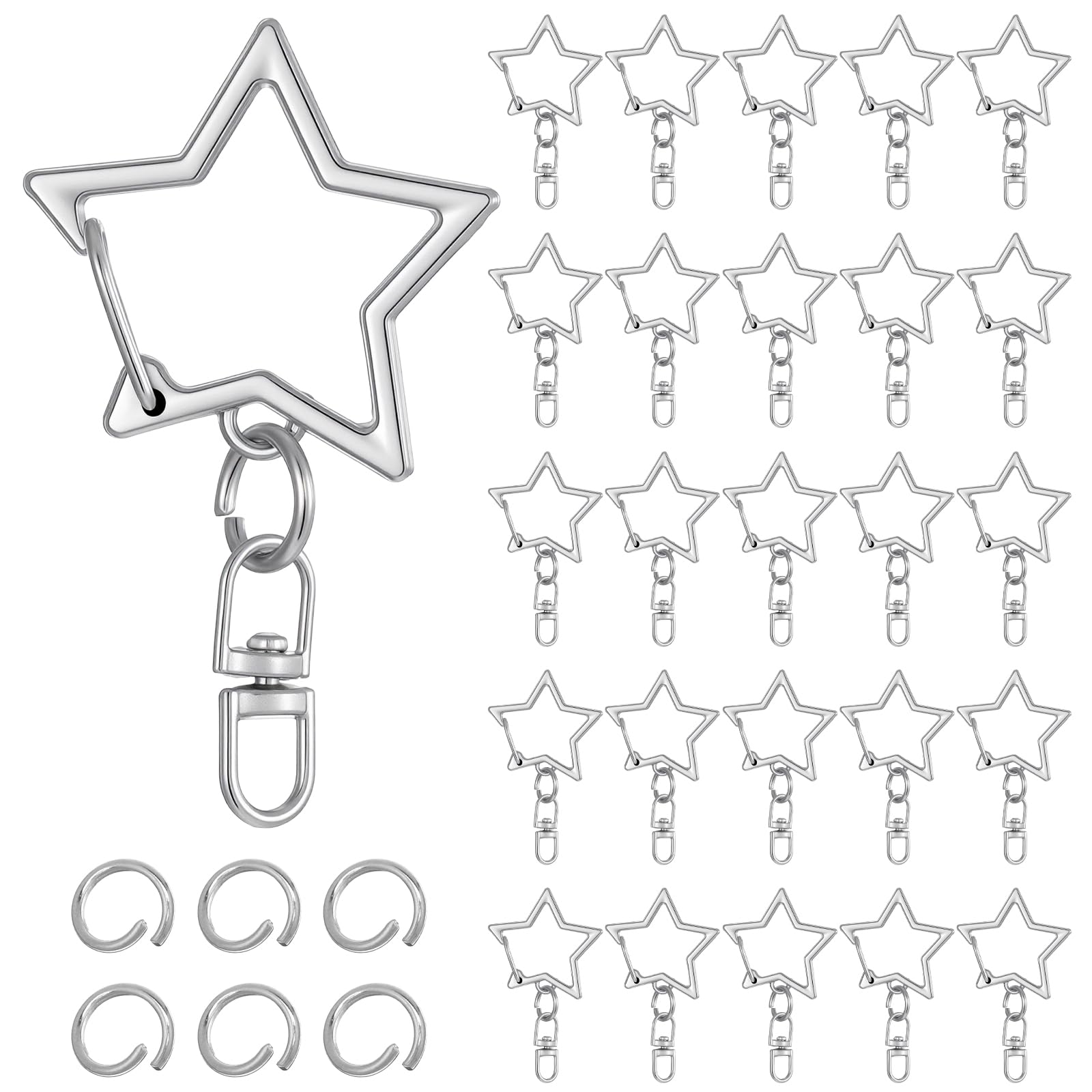 50Pcs Silver Star Shaped Spring Keychain Clip, Metal Swivel Clasp Snap Hook, Chain Hanging Buckle, Open Jump Ring Connector, for DIY Crafts, Key Ring Making, Jewelry Making Accessories