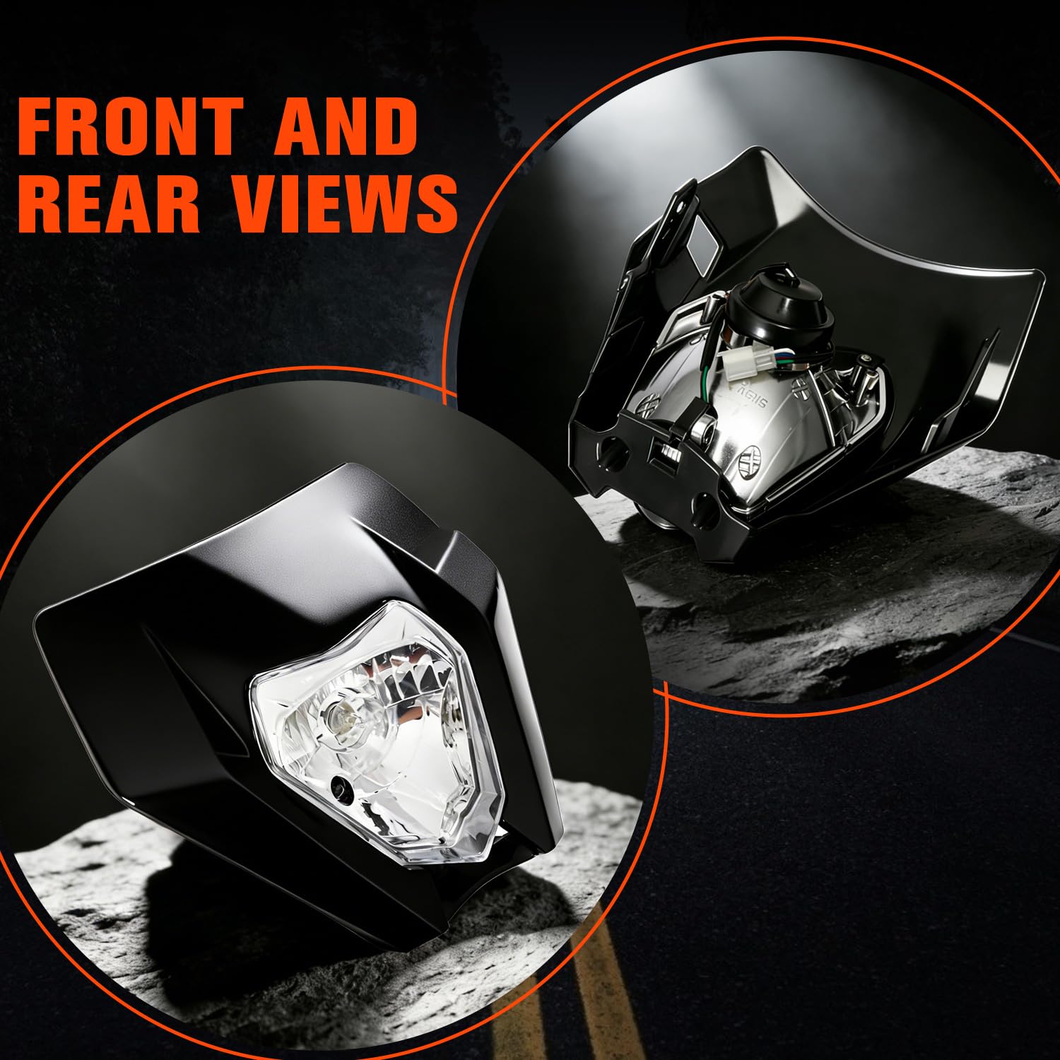 JFG RACING Phare Moto, Plaque Phare Moto Phare Avant Moto Face Avant-Noir | pour Moto 50cc KTM EXC250 SX250 SXF250 EXC450 SX350 SXF450 EXC525 640LC4 Dirt Bike Enduro ATV Scooters