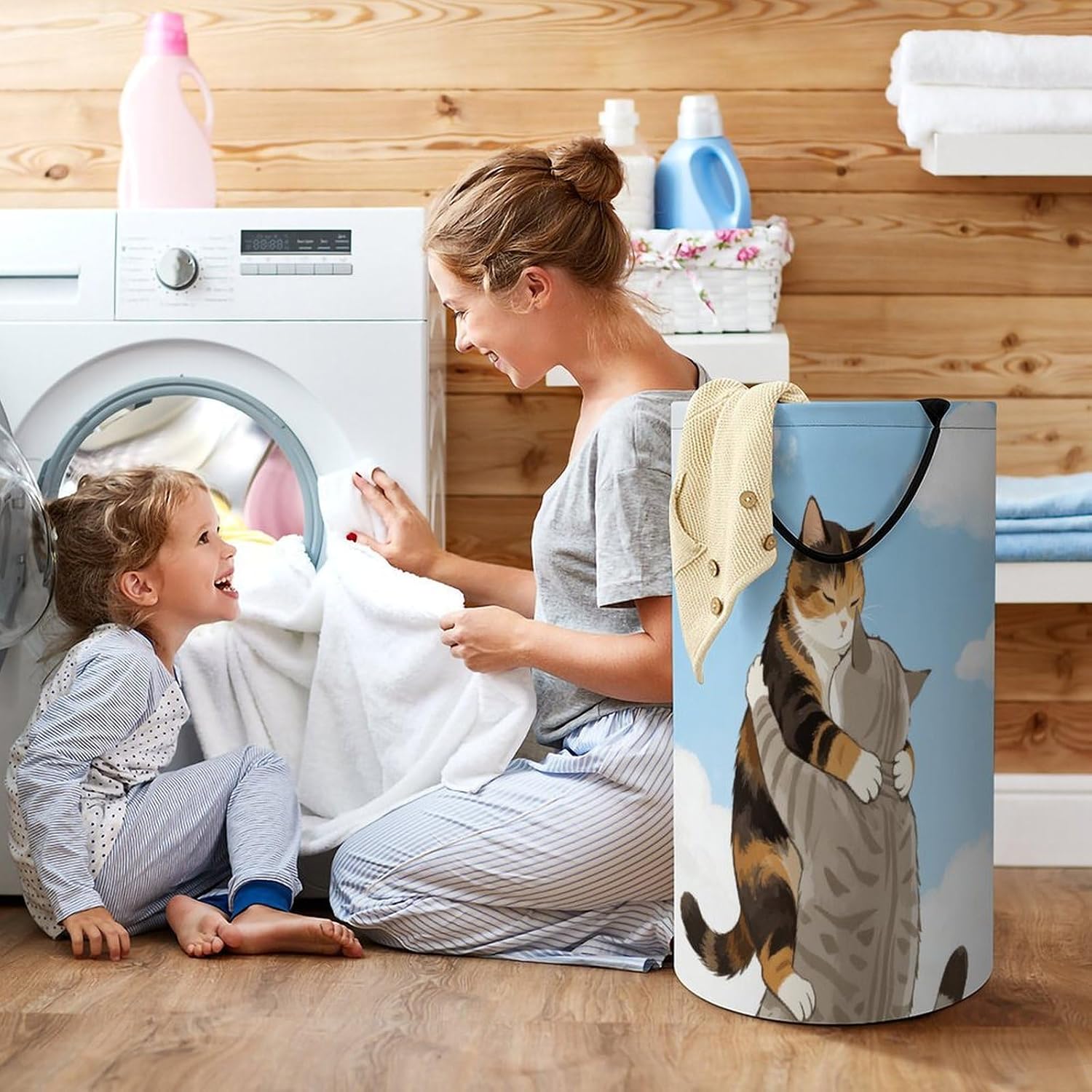 The Cats Hugged Each Other Laundry Hamper Storage Basket | Large Dirty Clothes Bag for Easy Carry Handles,Large Clothes Basket with Handles,Organizer for Bathroom Bedroom