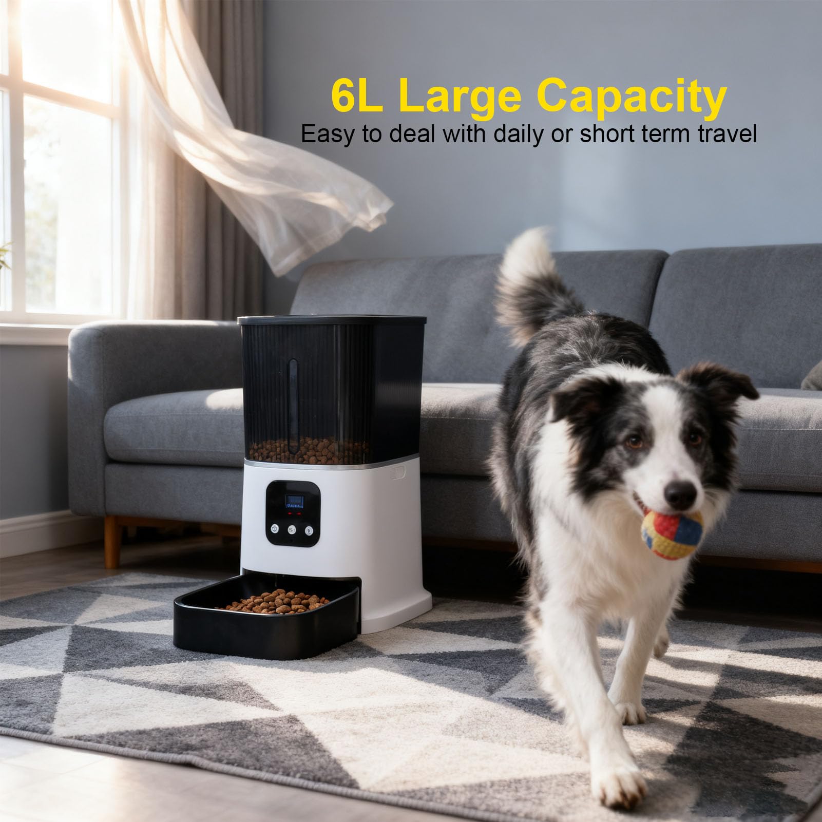 Distributore automatico di cibo per cani temporizzato con telecomando intelligente WiFi da 6 litri di grande capacità per la casa