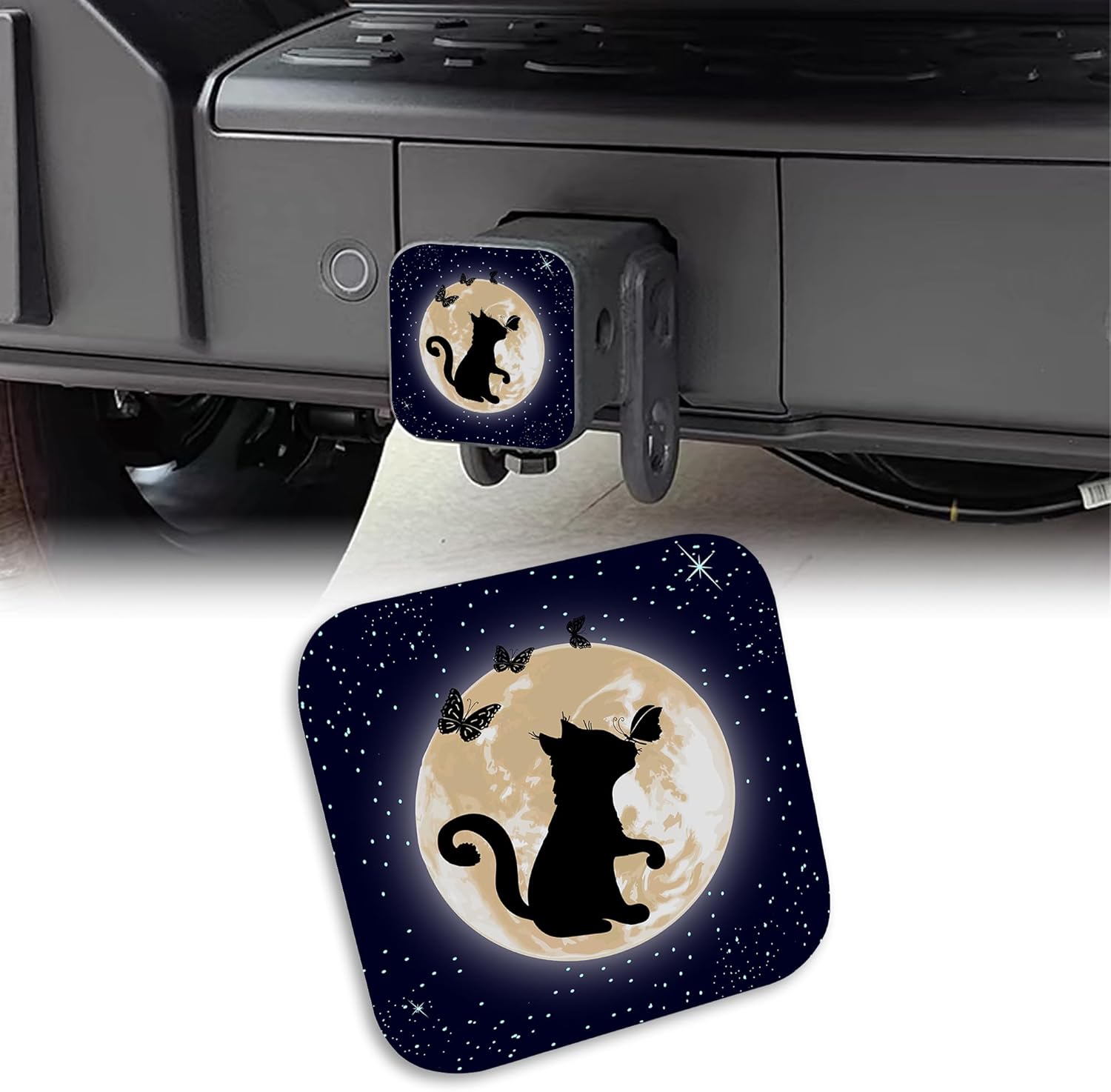 UUCBTAH Trailer Hitch Cover Cat and Butterfly on The Moon